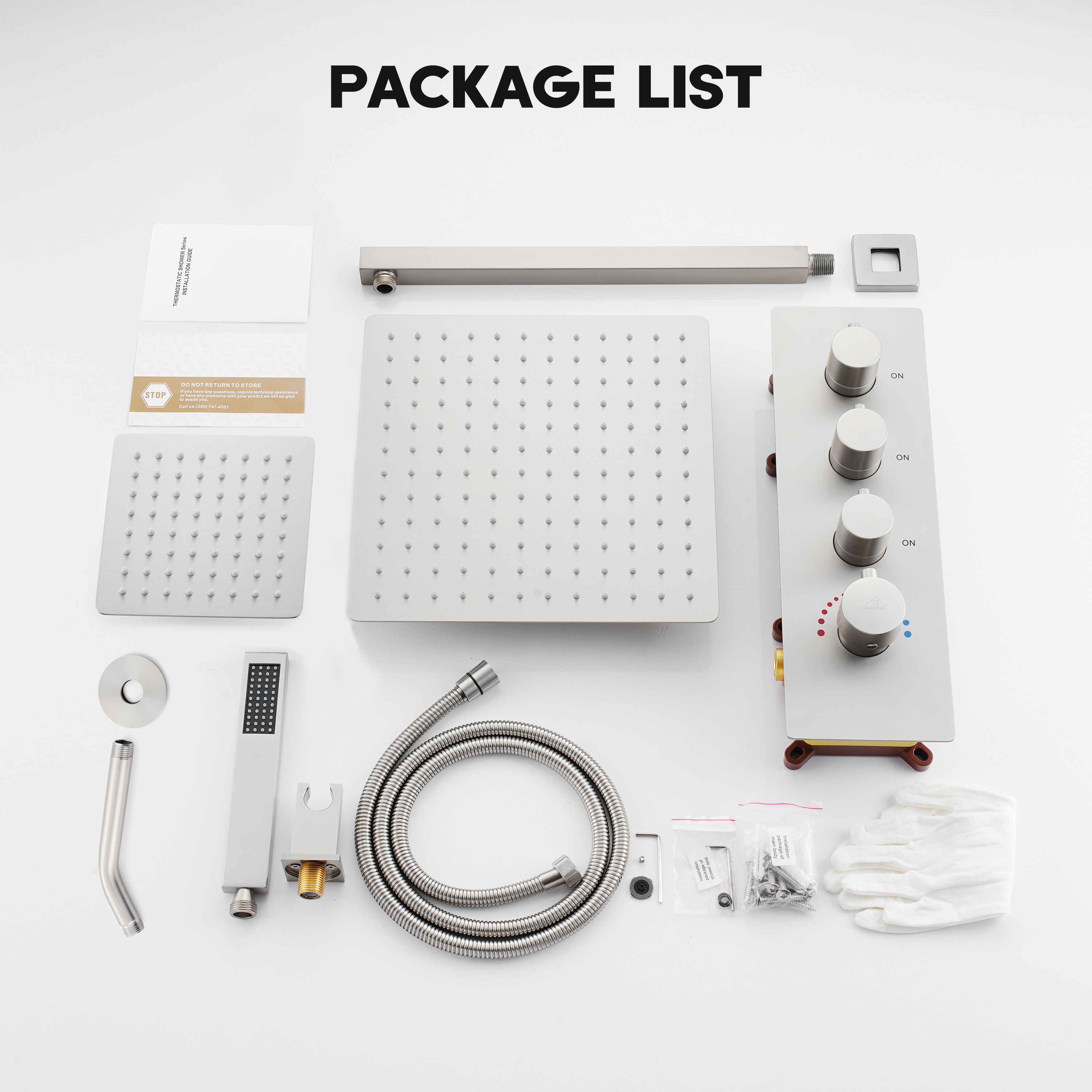 12-inch 3-Function Wall Mounted Dual Shower System with Thermostatic Valve