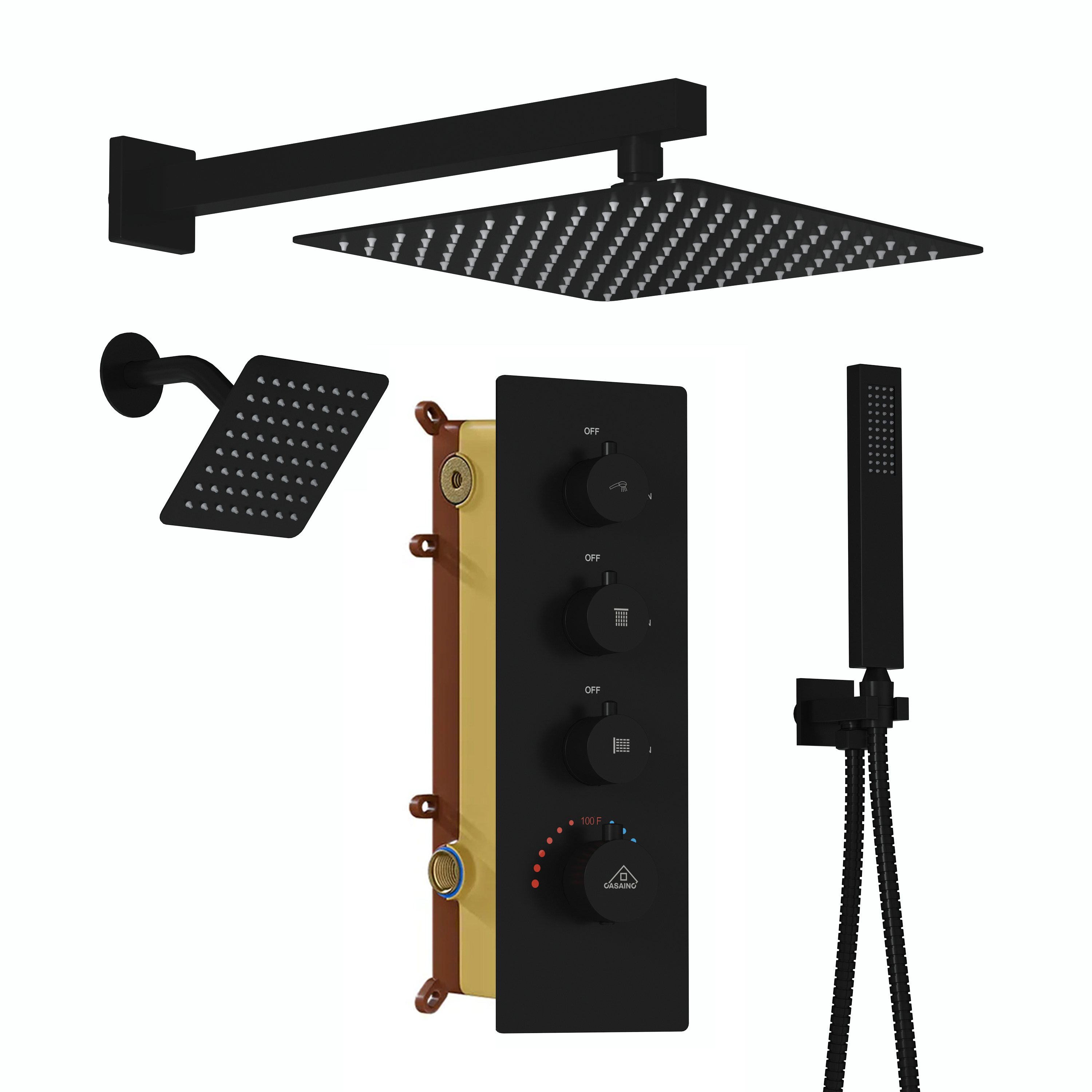 12-inch 3-Function Wall Mounted Dual Shower System with Thermostatic Valve