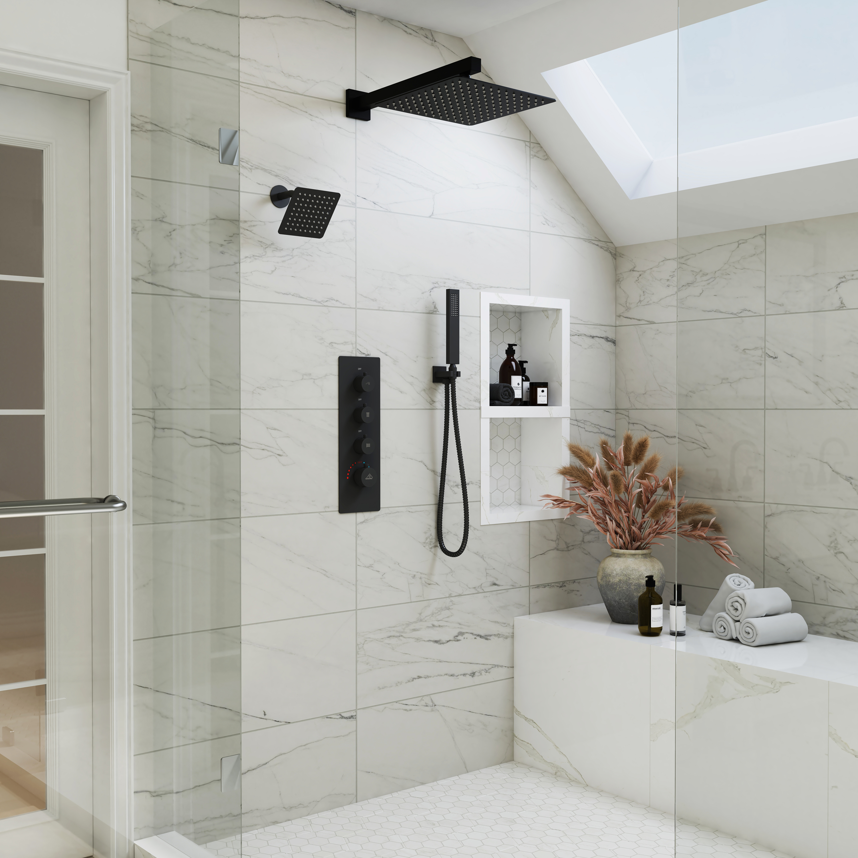 12-inch 3-Function Wall Mounted Dual Shower System with Thermostatic Valve