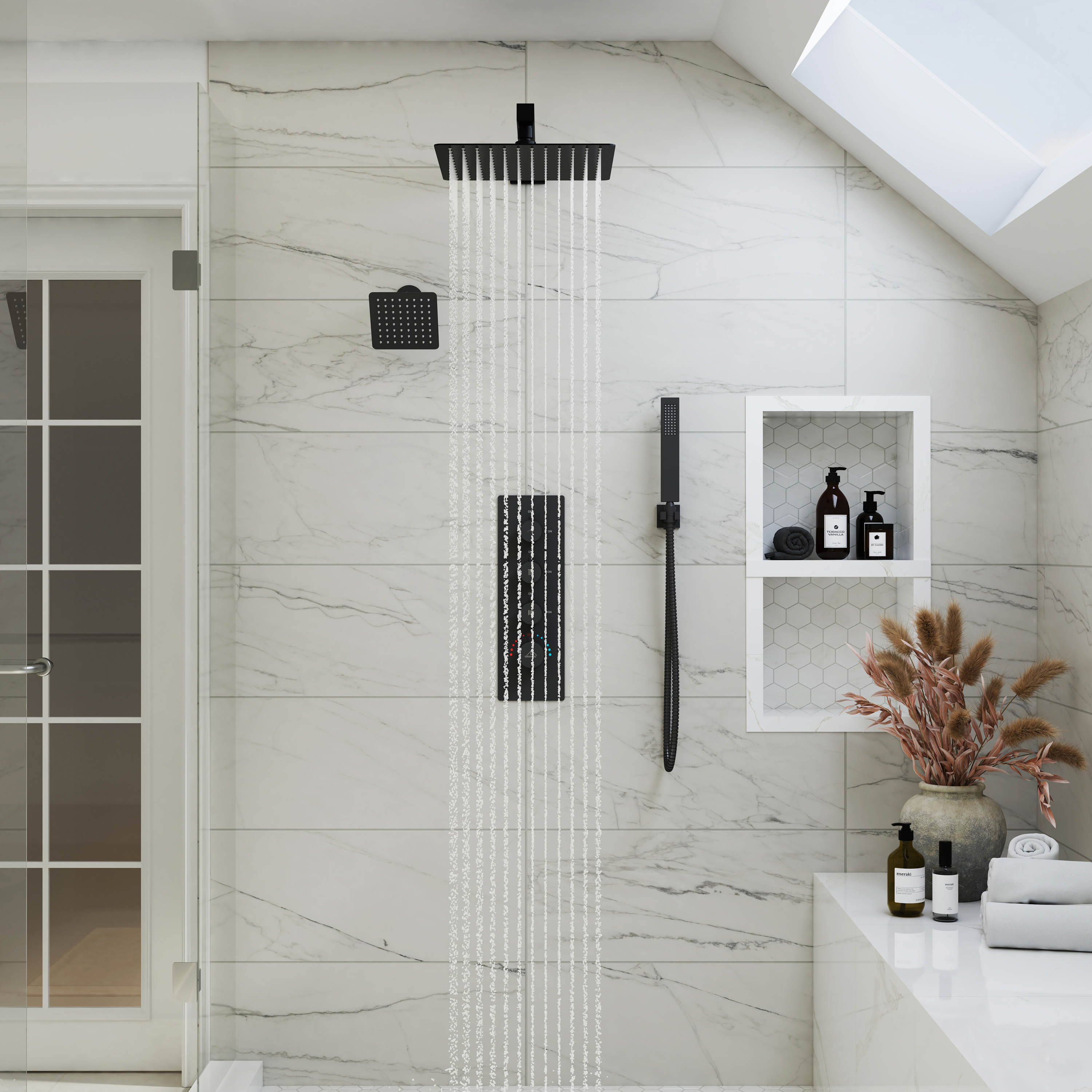 12-inch 3-Function Wall Mounted Dual Shower System with Thermostatic Valve