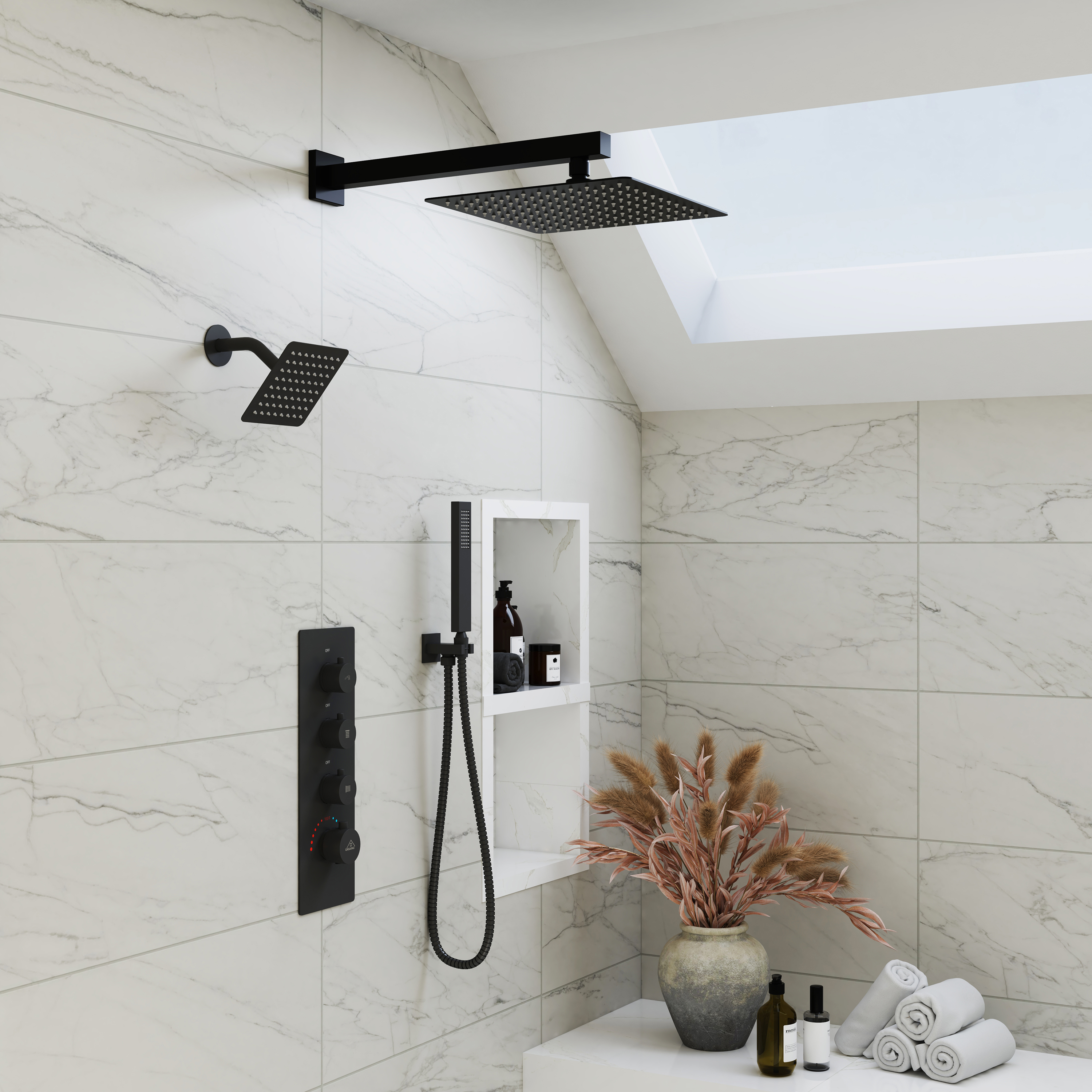 12-inch 3-Function Wall Mounted Dual Shower System with Thermostatic Valve