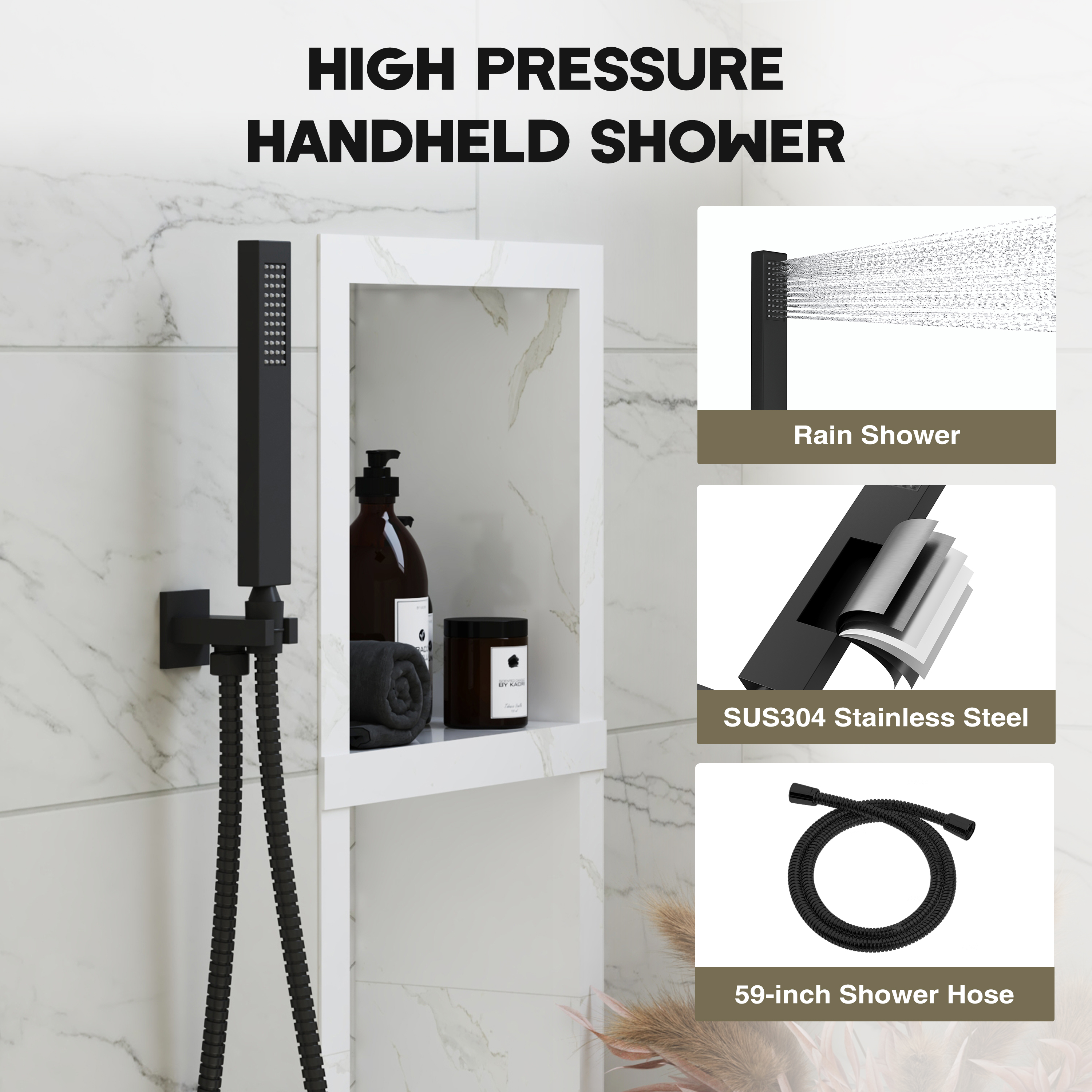 12-inch 3-Function Wall Mounted Dual Shower System with Thermostatic Valve