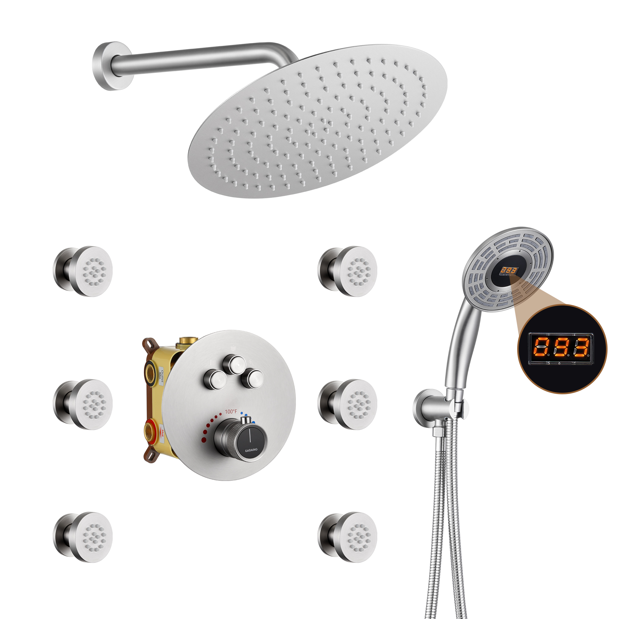 Smart Temperature Digital Adjustment Luxury Thermostatic Shower with Body Sprays, Valve Included Best Luxury Shower Systems for Modern Bathroom