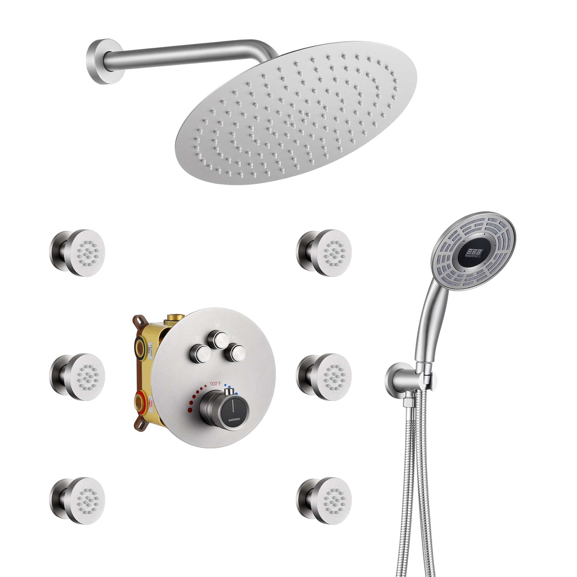 Casainc Smart Temperature Digital Adjustment 3 Function Luxury Thermostatic Shower