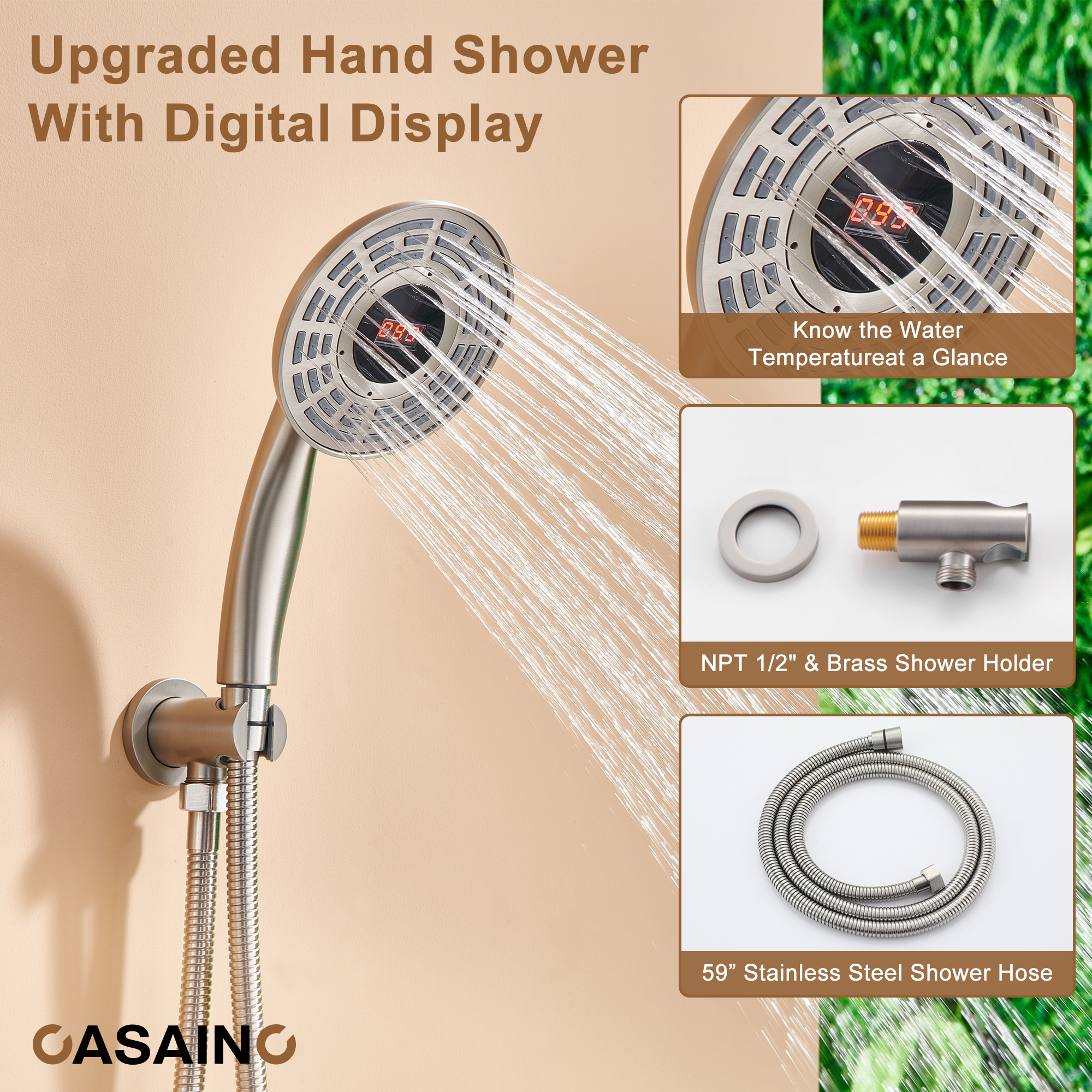 Casainc Smart Temperature Digital Adjustment 3 Function Luxury Thermostatic Shower