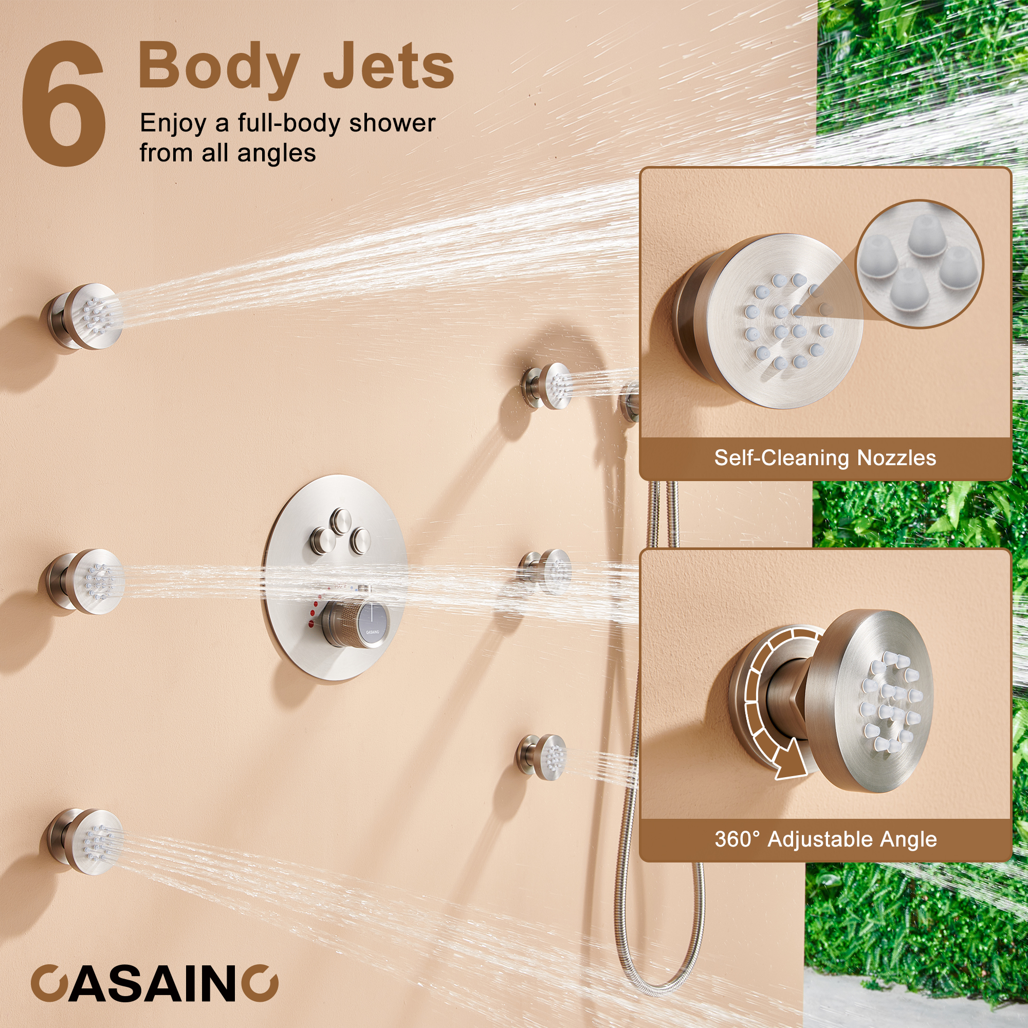 Casainc Smart Temperature Digital Adjustment 3 Function Luxury Thermostatic Shower
