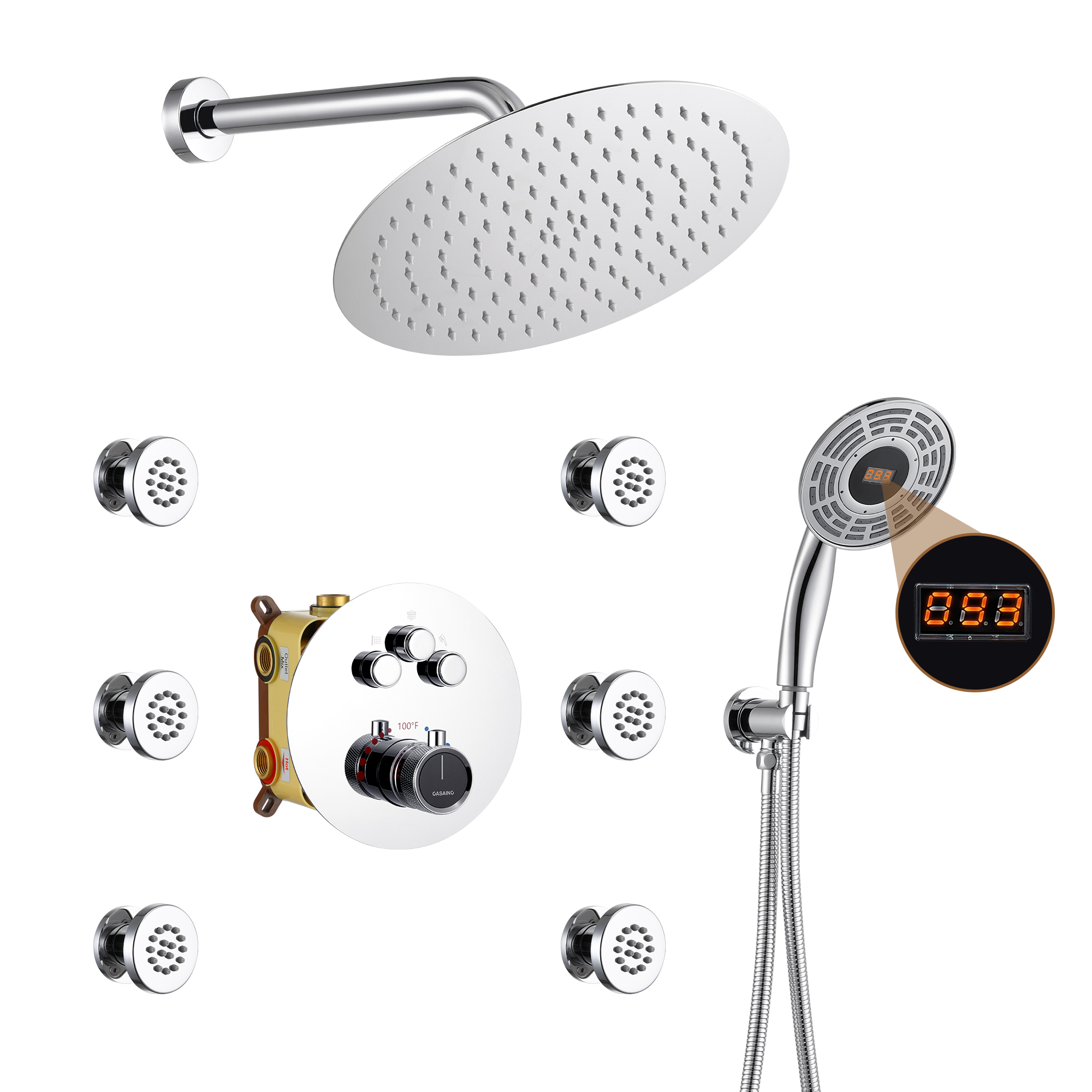 Casainc Smart Temperature Digital Adjustment 3 Function Luxury Thermostatic Shower