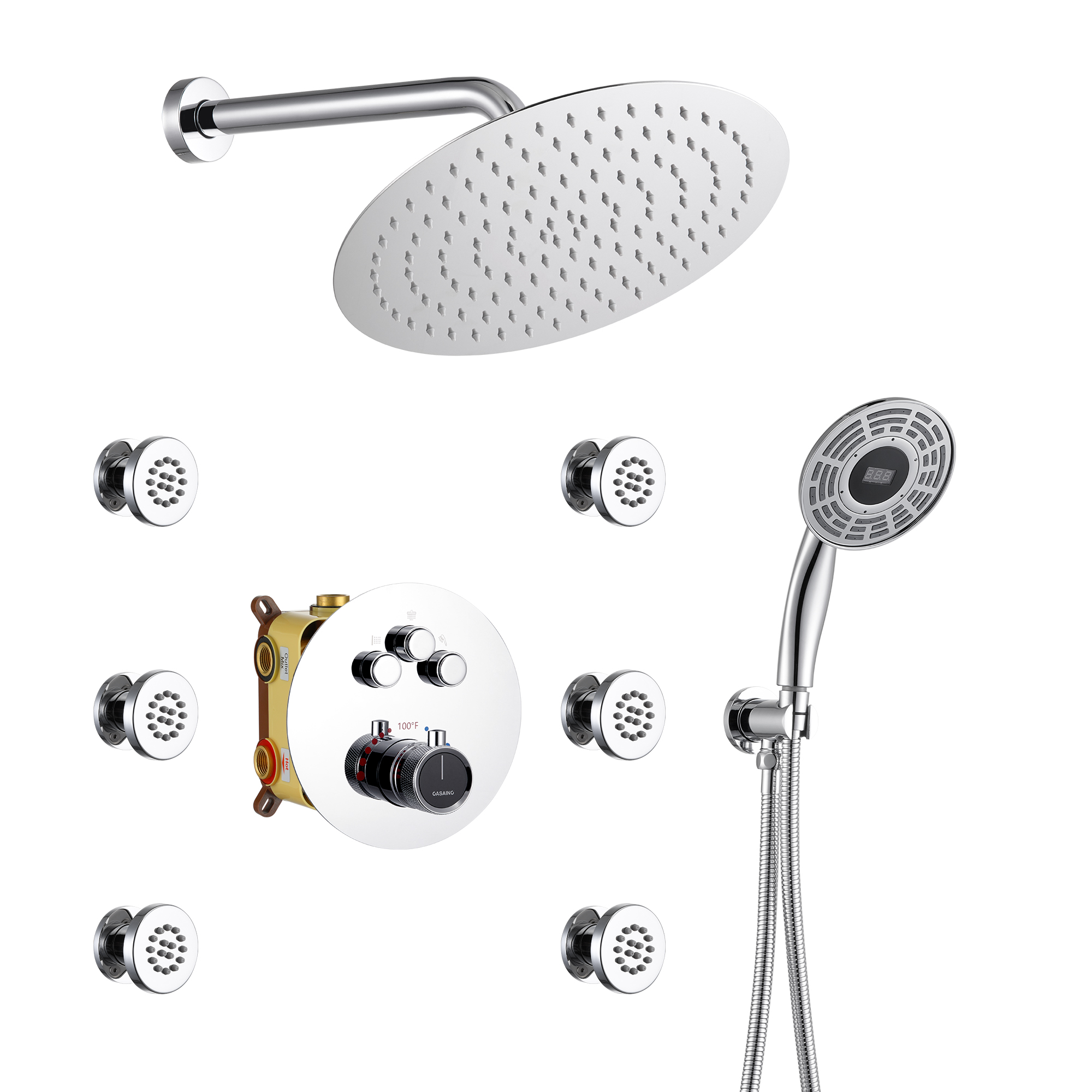 Casainc Smart Temperature Digital Adjustment 3 Function Luxury Thermostatic Shower
