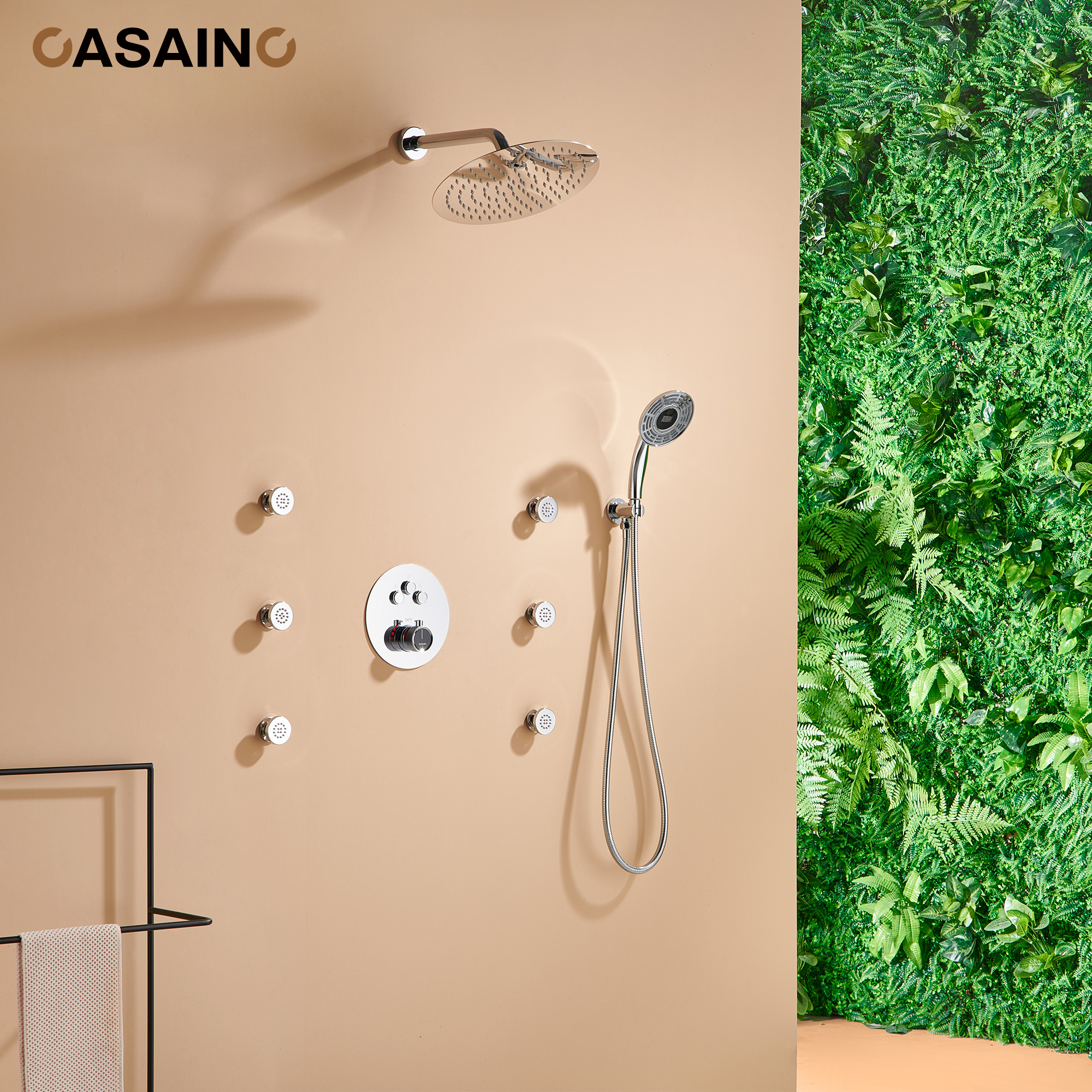 Casainc Smart Temperature Digital Adjustment 3 Function Luxury Thermostatic Shower