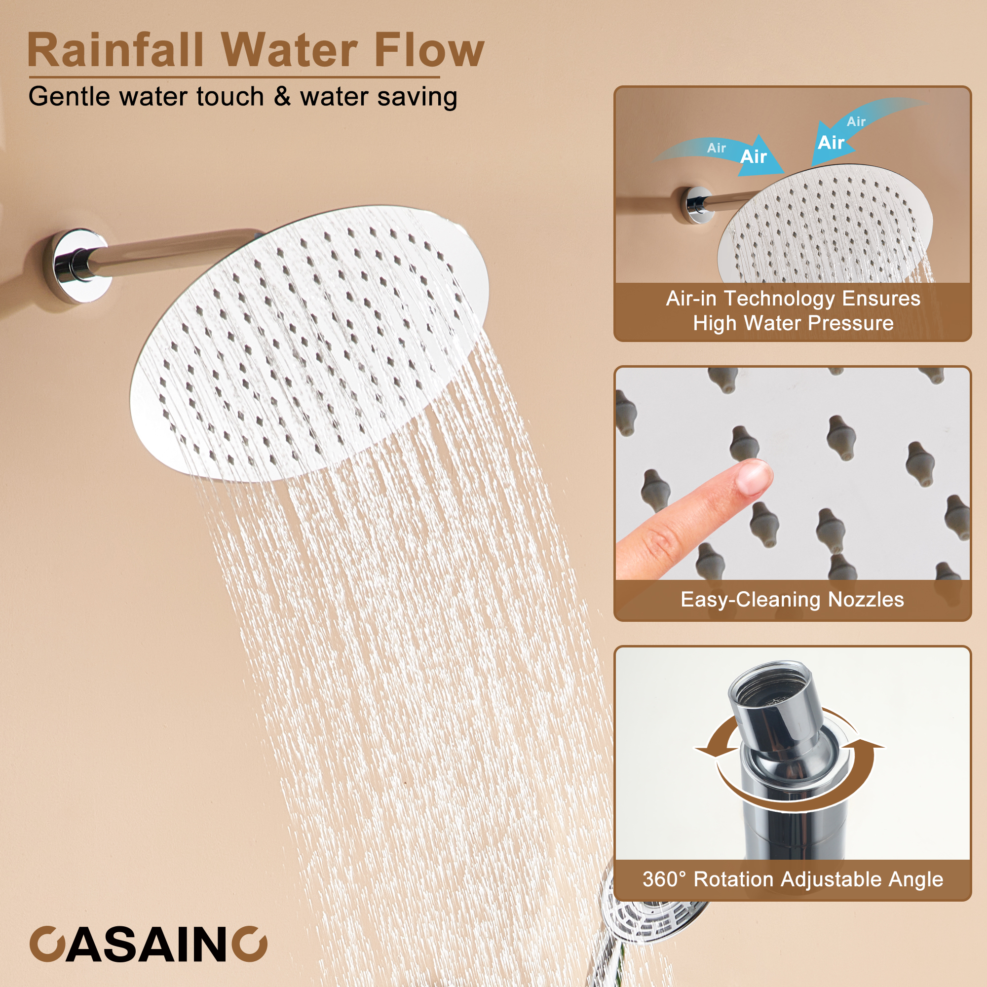 Casainc Smart Temperature Digital Adjustment 3 Function Luxury Thermostatic Shower