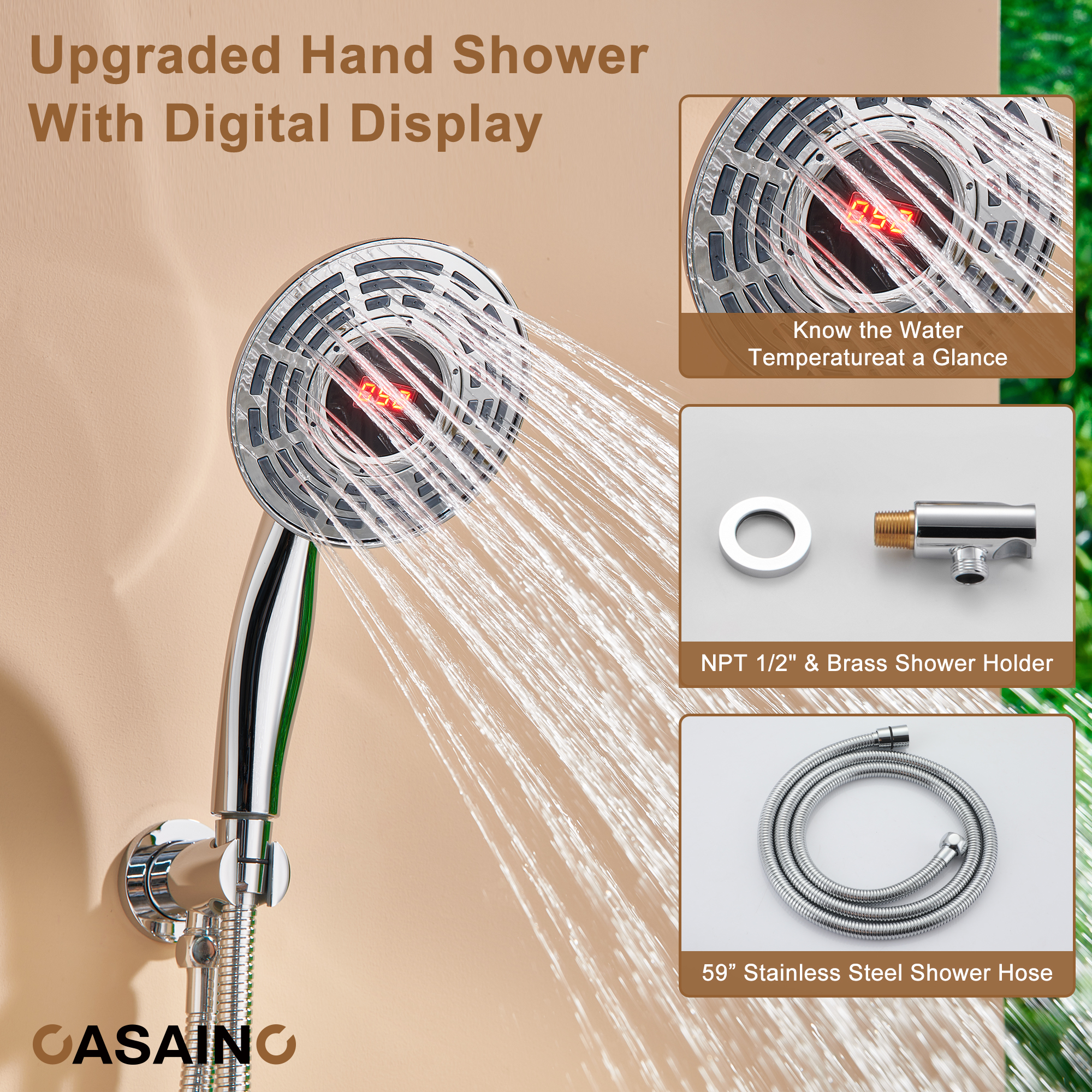 Casainc Smart Temperature Digital Adjustment 3 Function Luxury Thermostatic Shower