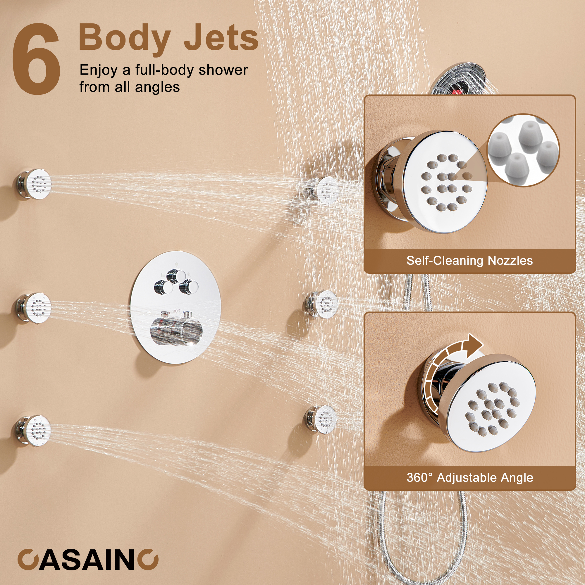 Casainc Smart Temperature Digital Adjustment 3 Function Luxury Thermostatic Shower