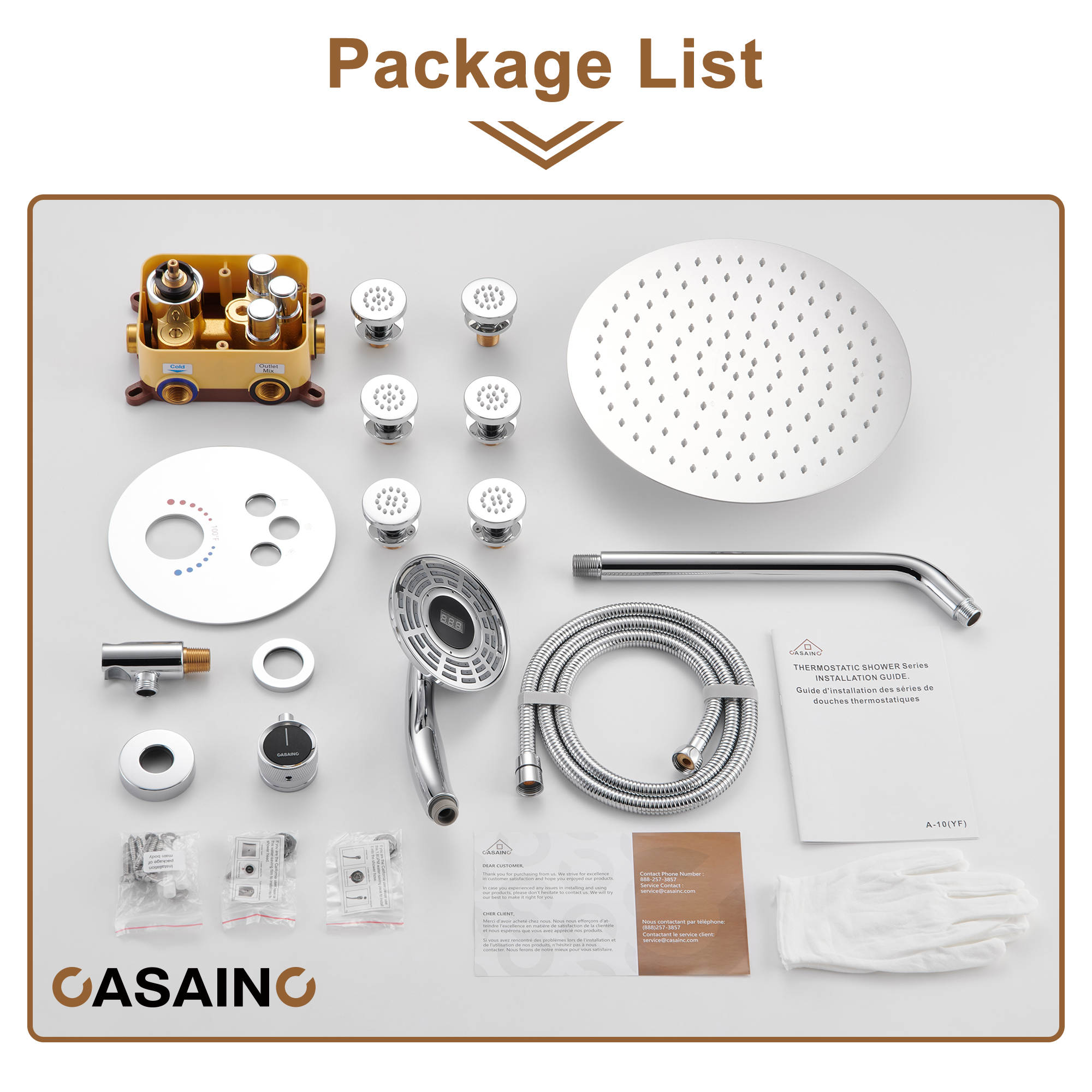 Casainc Smart Temperature Digital Adjustment 3 Function Luxury Thermostatic Shower