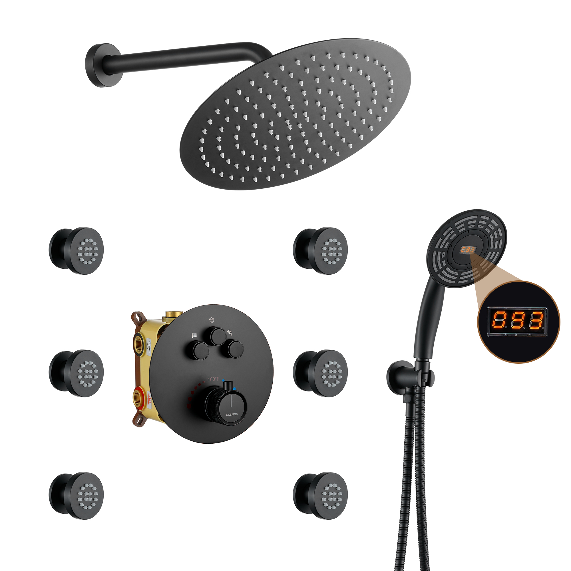 Casainc Smart Temperature Digital Adjustment 3 Function Luxury Thermostatic Shower