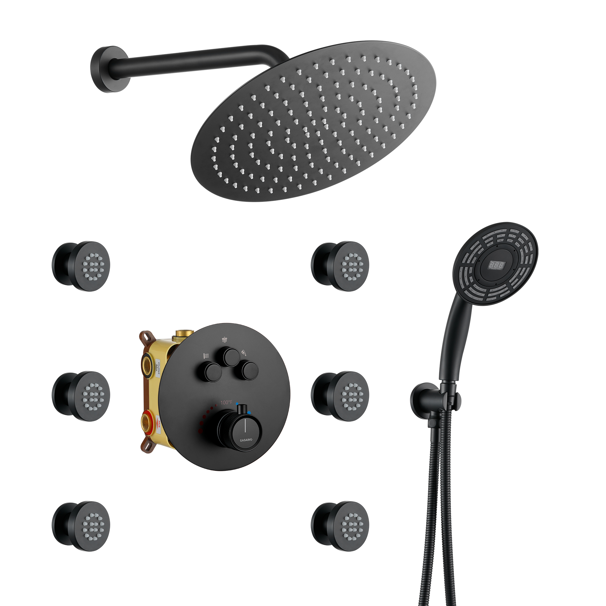 Casainc Smart Temperature Digital Adjustment 3 Function Luxury Thermostatic Shower