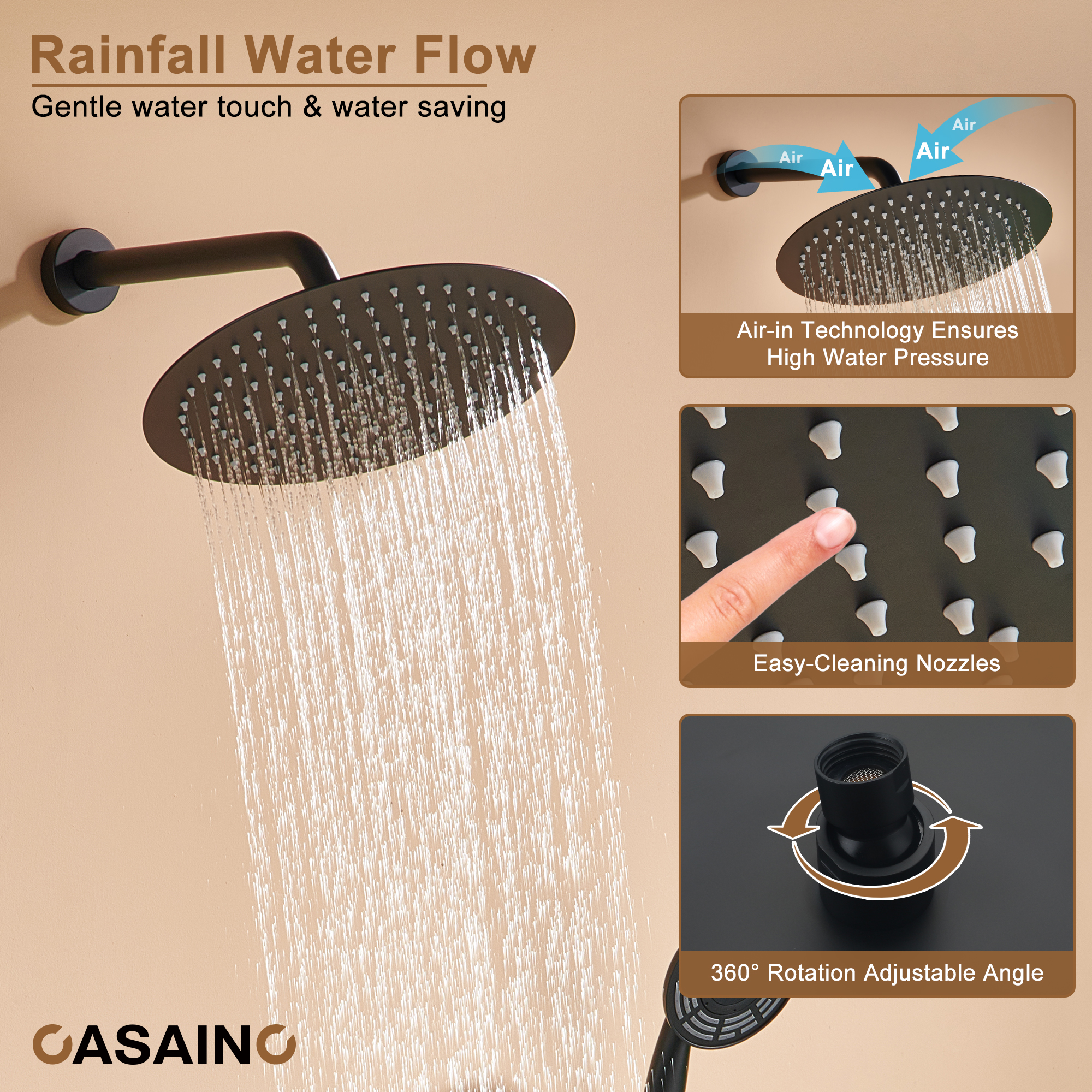 Casainc Smart Temperature Digital Adjustment 3 Function Luxury Thermostatic Shower