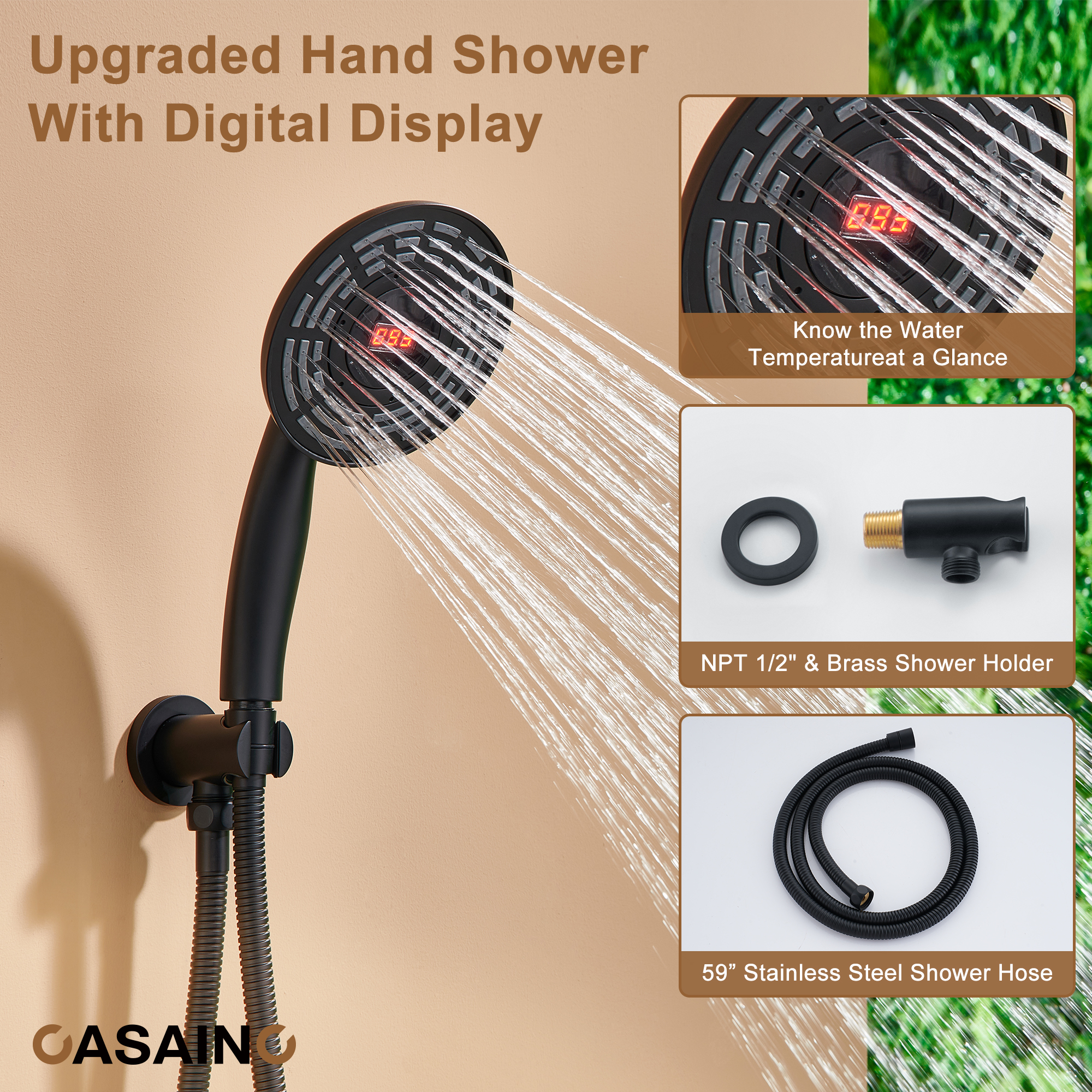 Casainc Smart Temperature Digital Adjustment 3 Function Luxury Thermostatic Shower