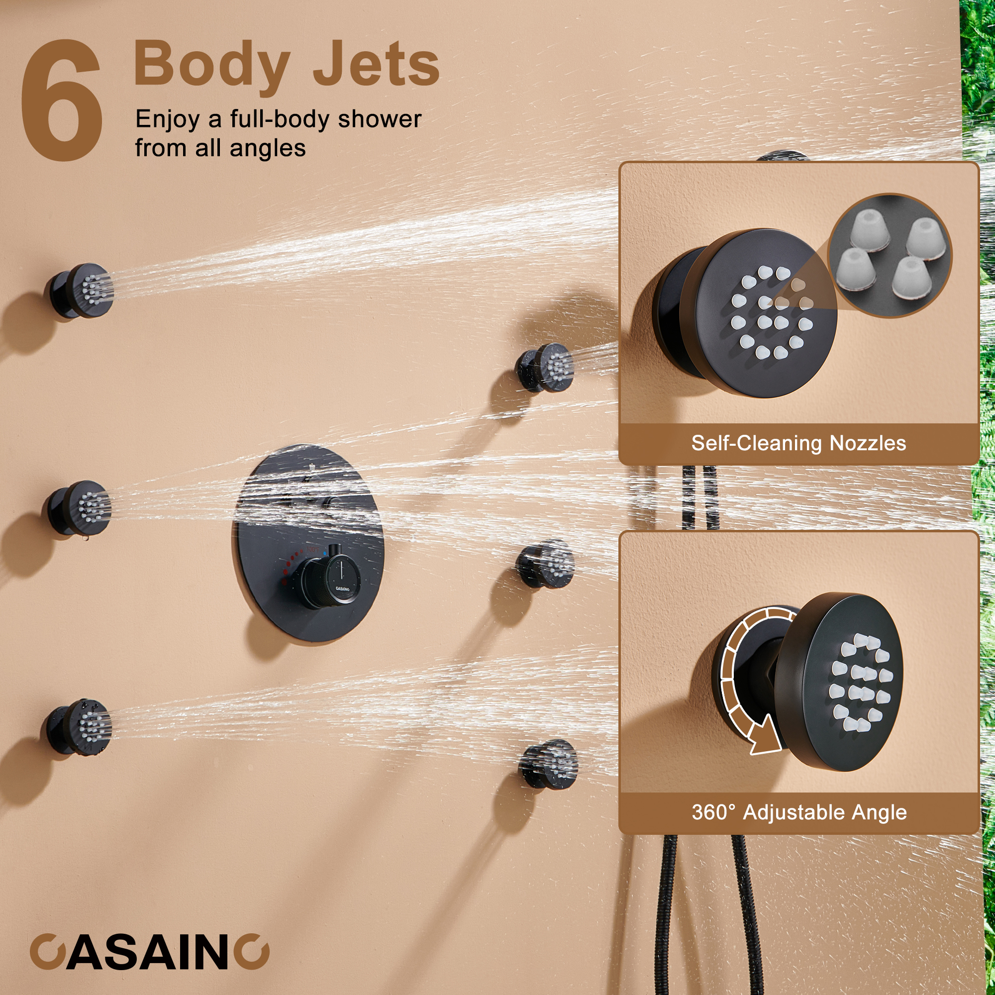 Casainc Smart Temperature Digital Adjustment 3 Function Luxury Thermostatic Shower