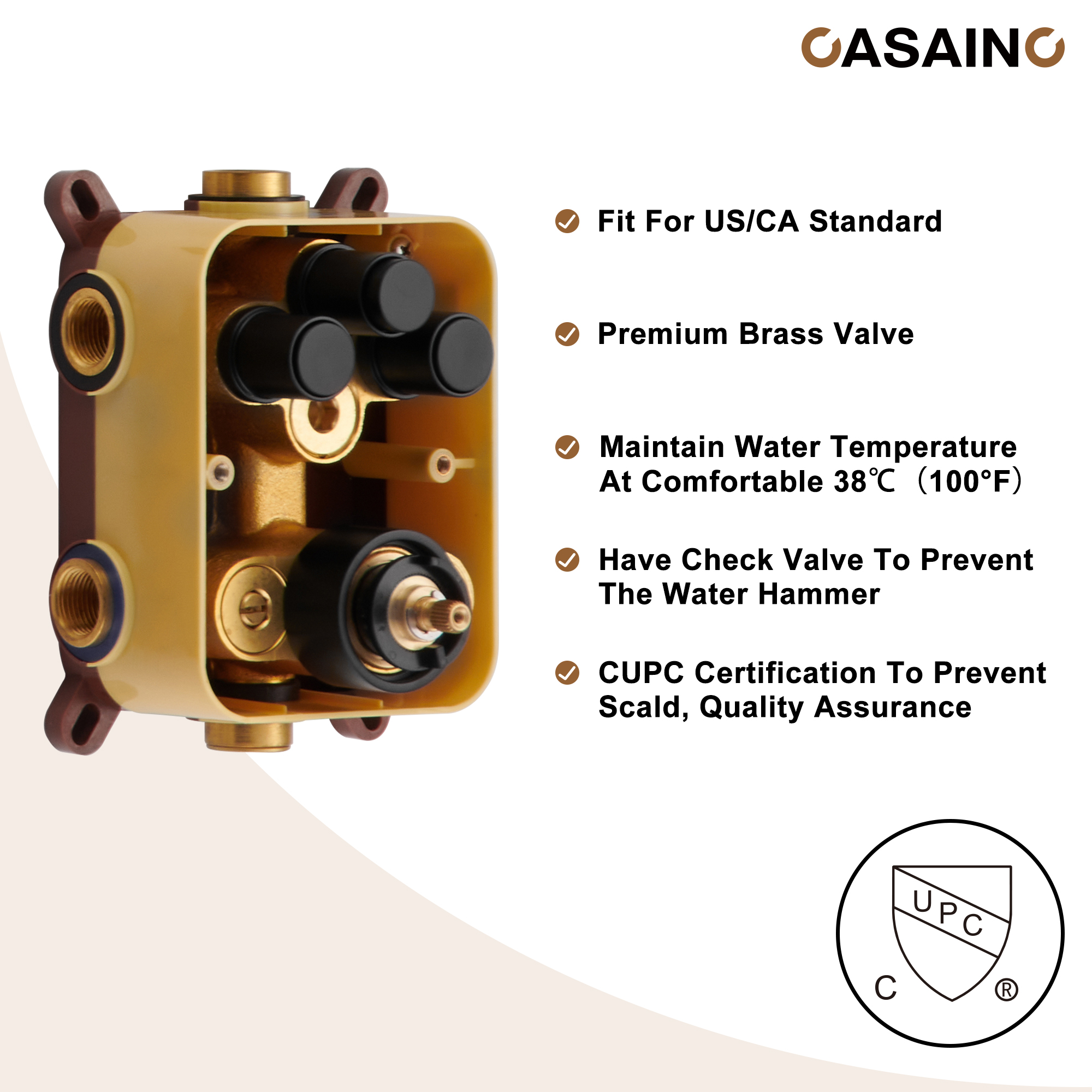 Casainc Smart Temperature Digital Adjustment 3 Function Luxury Thermostatic Shower