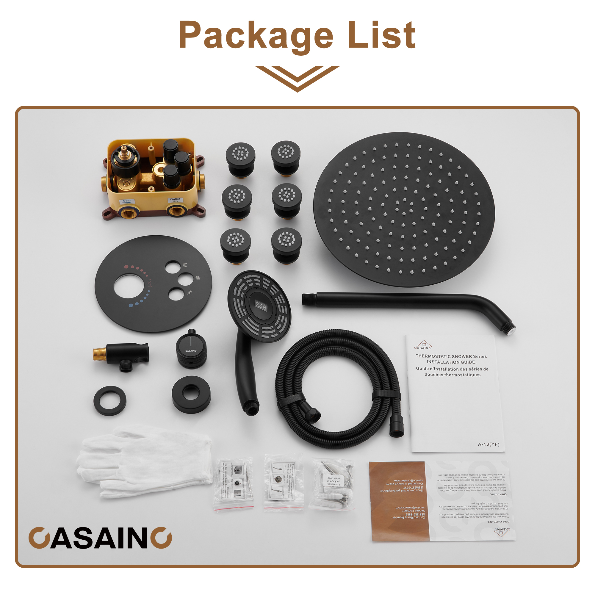 Casainc Smart Temperature Digital Adjustment 3 Function Luxury Thermostatic Shower