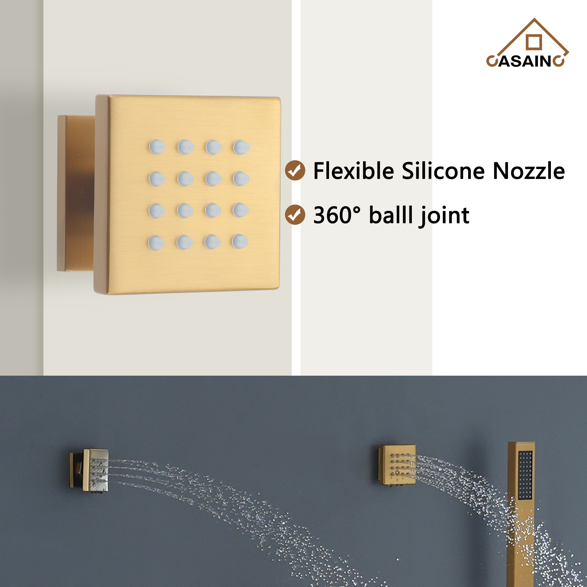 12" Ceiling Mount Luxury Shower System with LED Light & 6 Body Jets