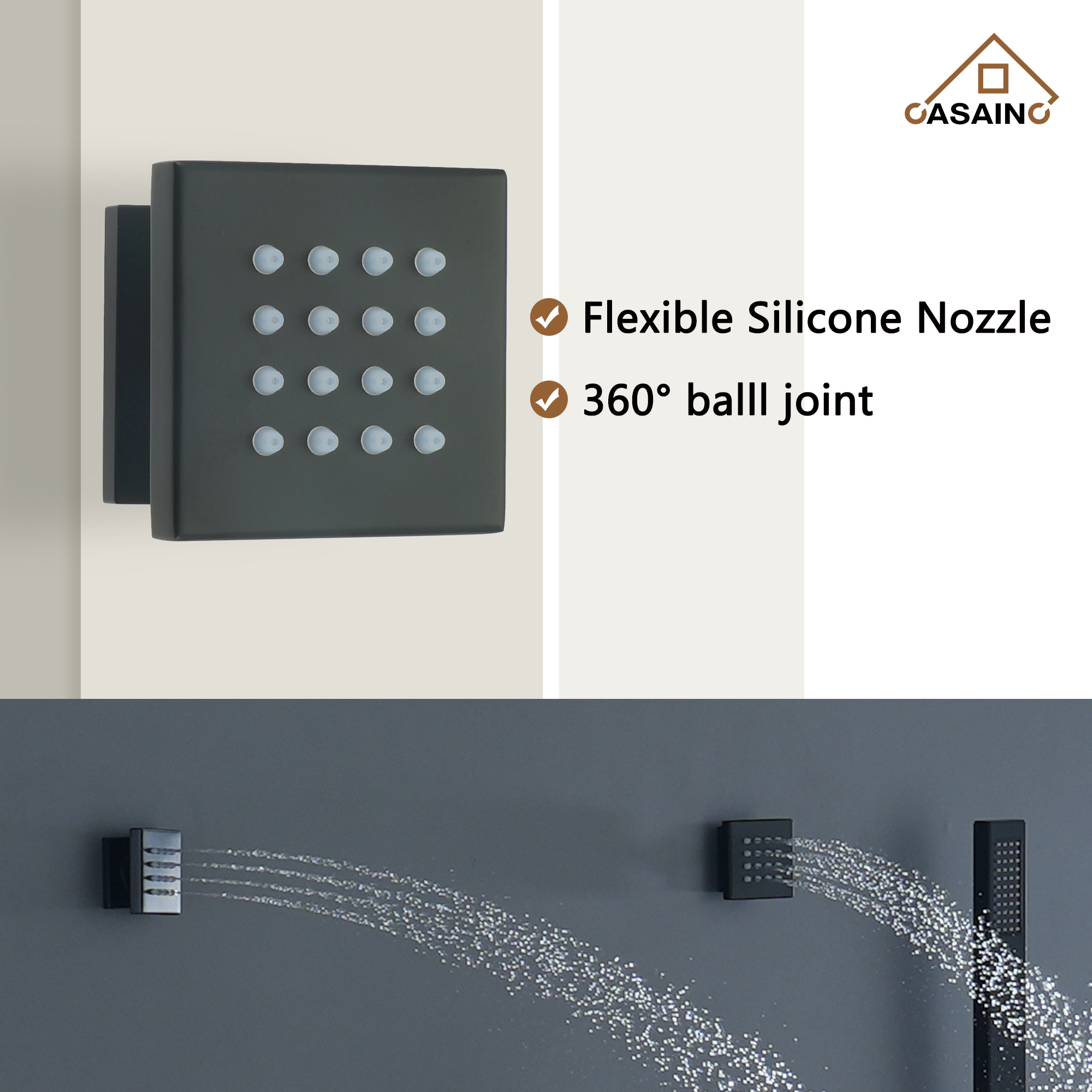 12" Ceiling Mount Luxury Shower System with LED Light & 6 Body Jets