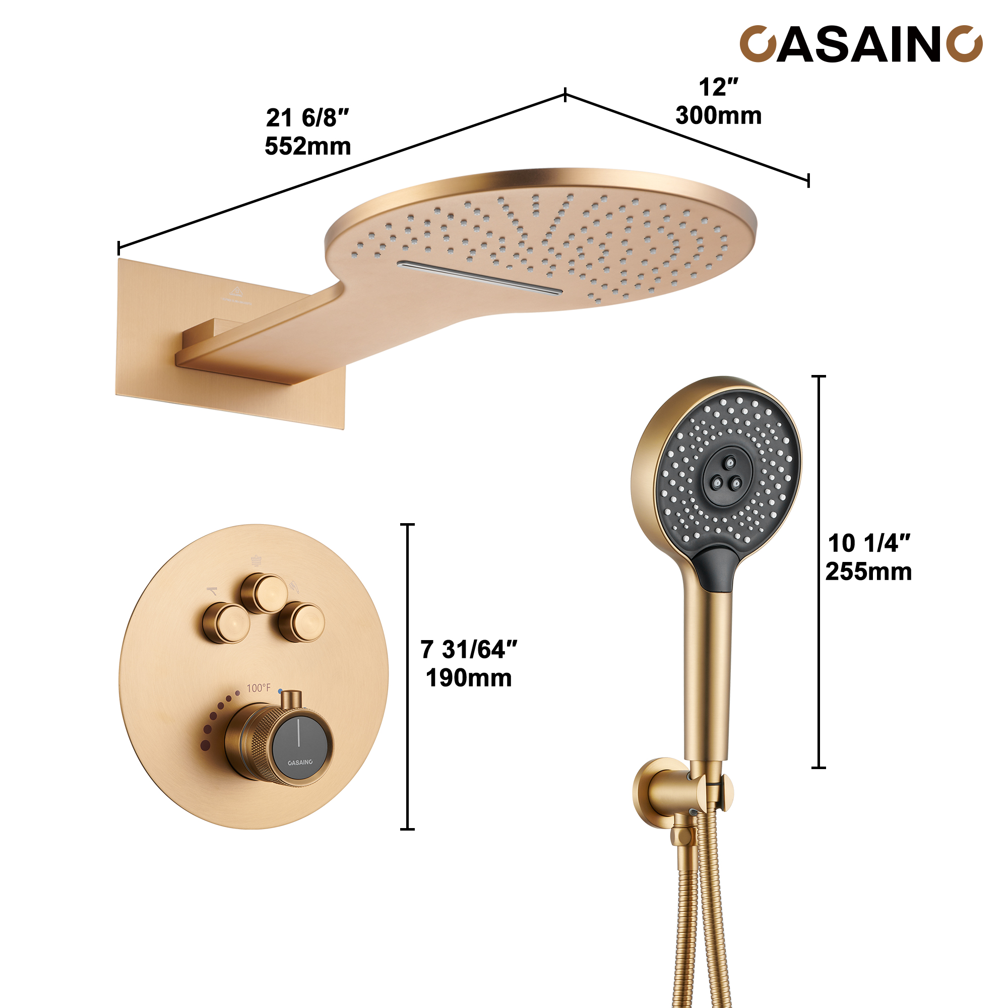 Electroplated Coating Technology 22-inch Dual Function Thermostatic Rainfall Slimline Showerhead Shower System
