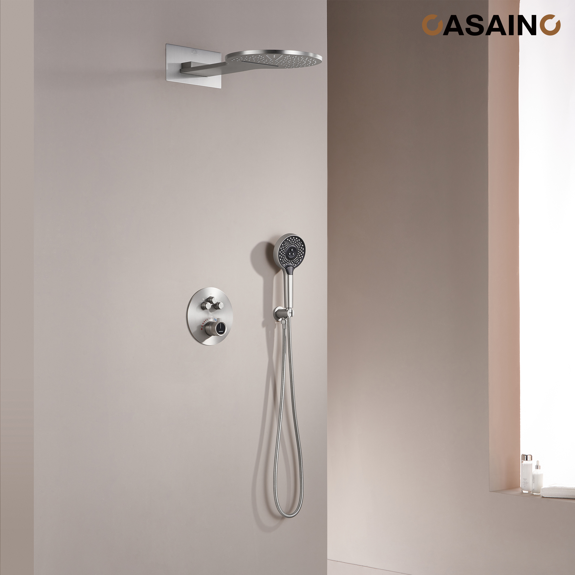 Electroplated Coating Technology 22-inch Dual Function Thermostatic Rainfall Slimline Showerhead Shower System