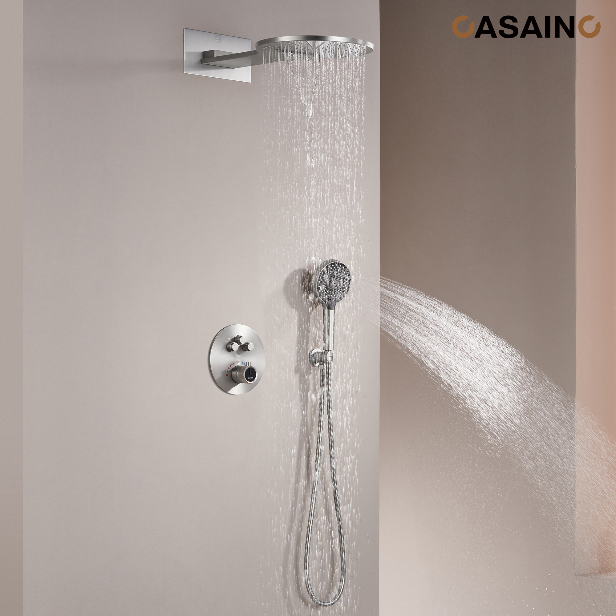 Electroplated Coating Technology 22-inch Dual Function Thermostatic Rainfall Slimline Showerhead Shower System