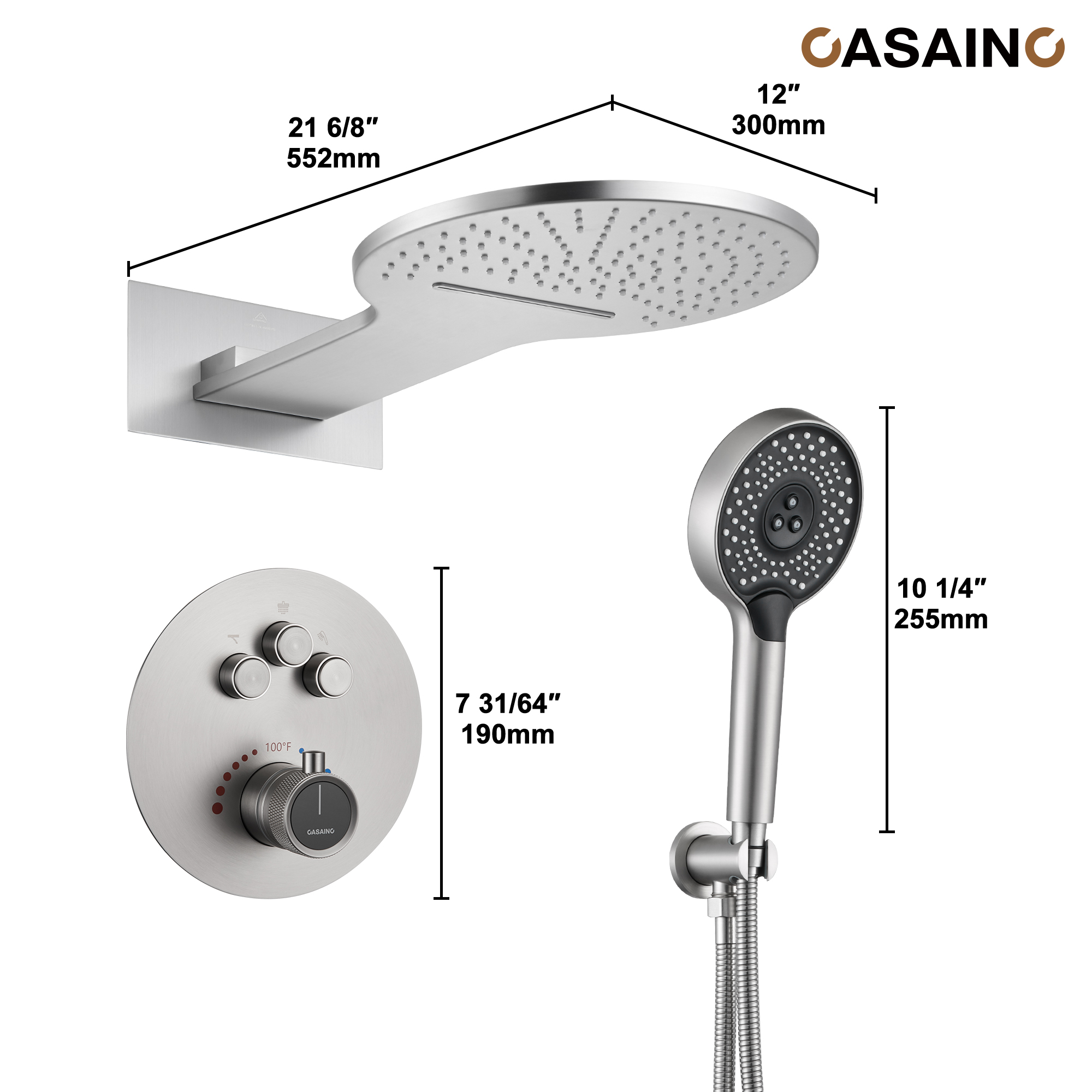 Electroplated Coating Technology 22-inch Dual Function Thermostatic Rainfall Slimline Showerhead Shower System