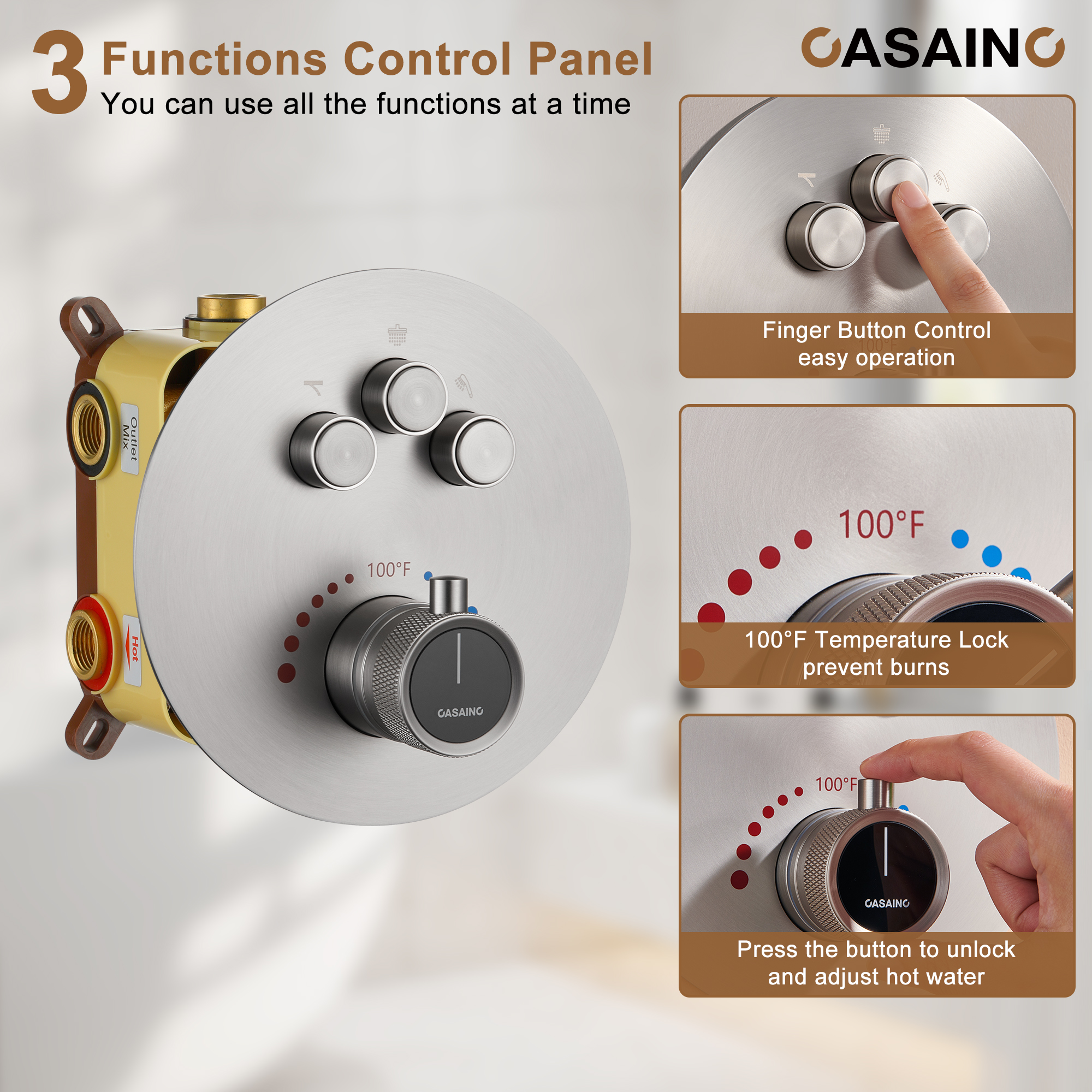 Electroplated Coating Technology 22-inch Dual Function Thermostatic Rainfall Slimline Showerhead Shower System