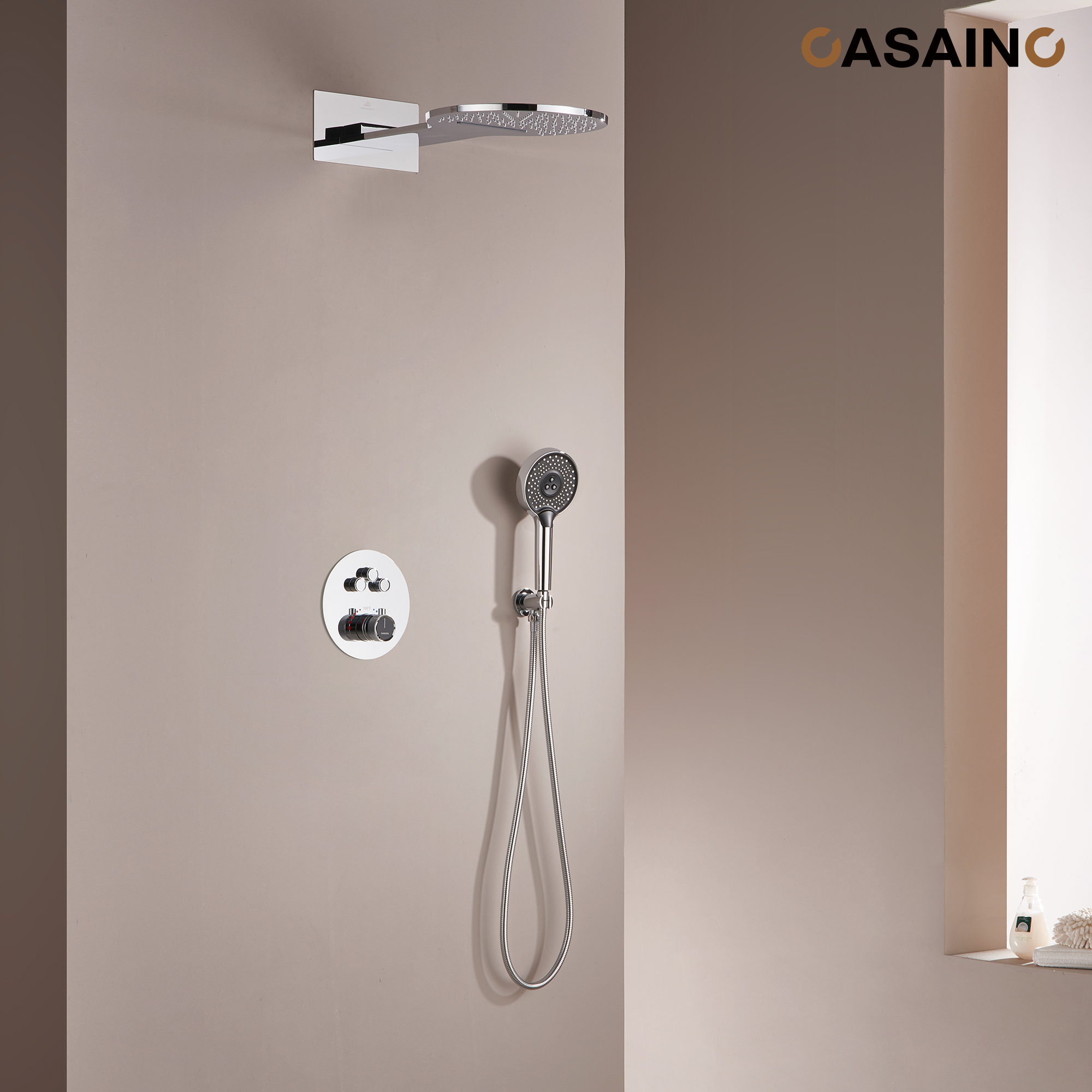 Electroplated Coating Technology 22-inch Dual Function Thermostatic Rainfall Slimline Showerhead Shower System