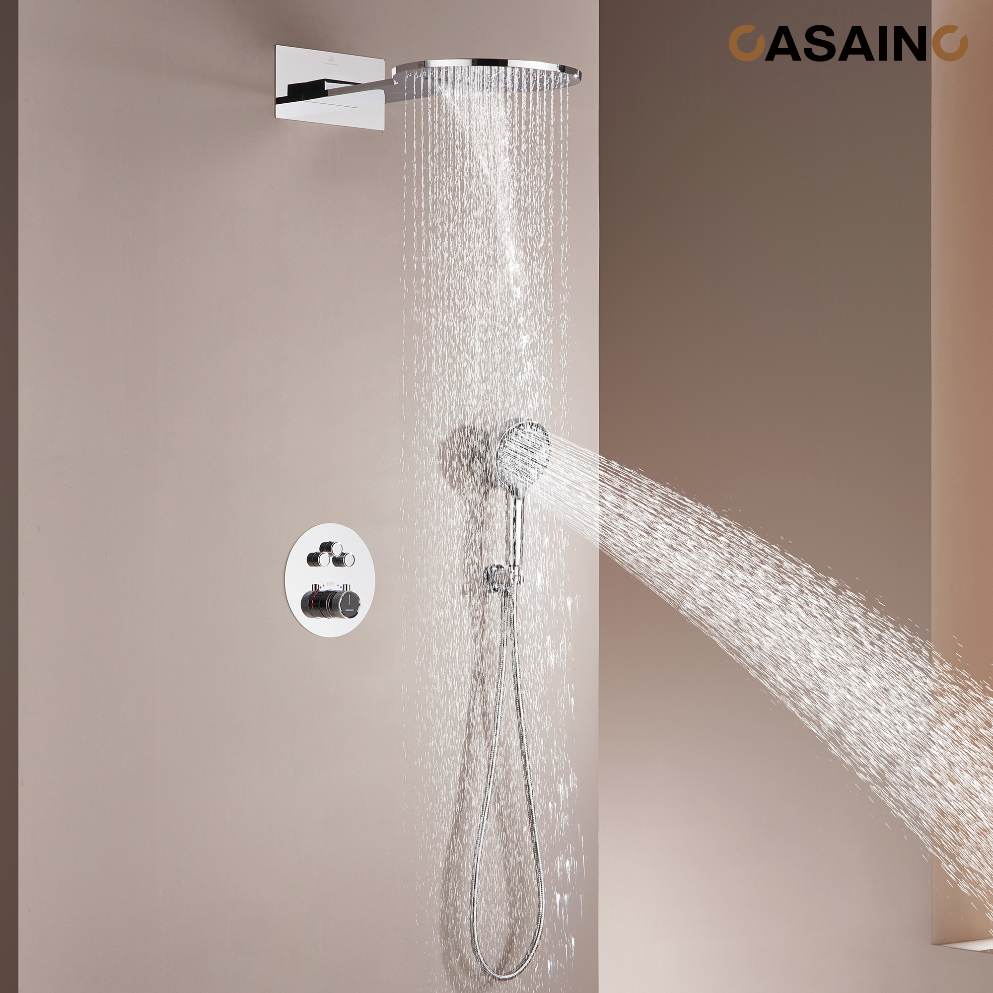 Electroplated Coating Technology 22-inch Dual Function Thermostatic Rainfall Slimline Showerhead Shower System
