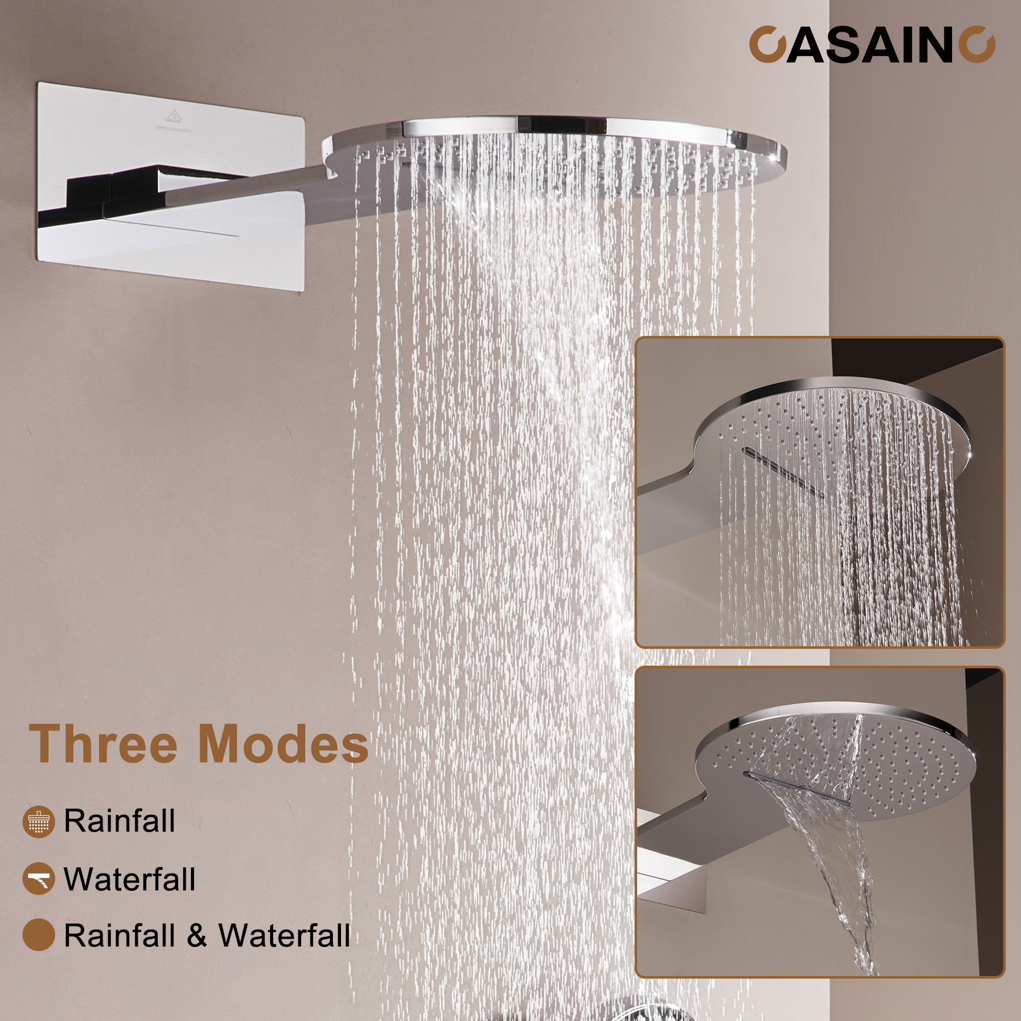 Electroplated Coating Technology 22-inch Dual Function Thermostatic Rainfall Slimline Showerhead Shower System