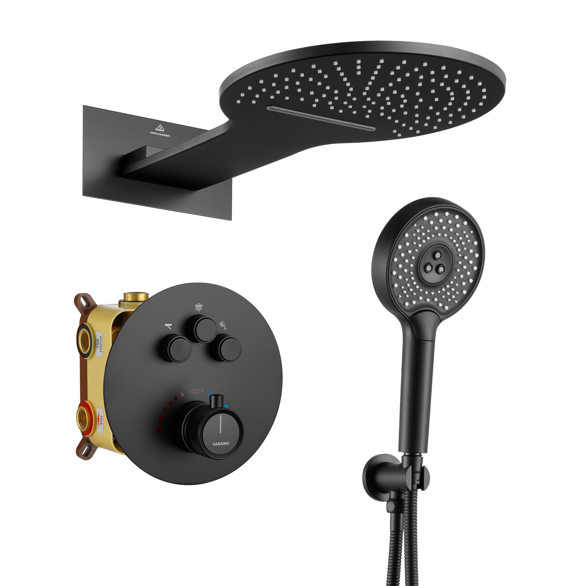 Electroplated Coating Technology 22-inch Dual Function Thermostatic Rainfall Slimline Showerhead Shower System