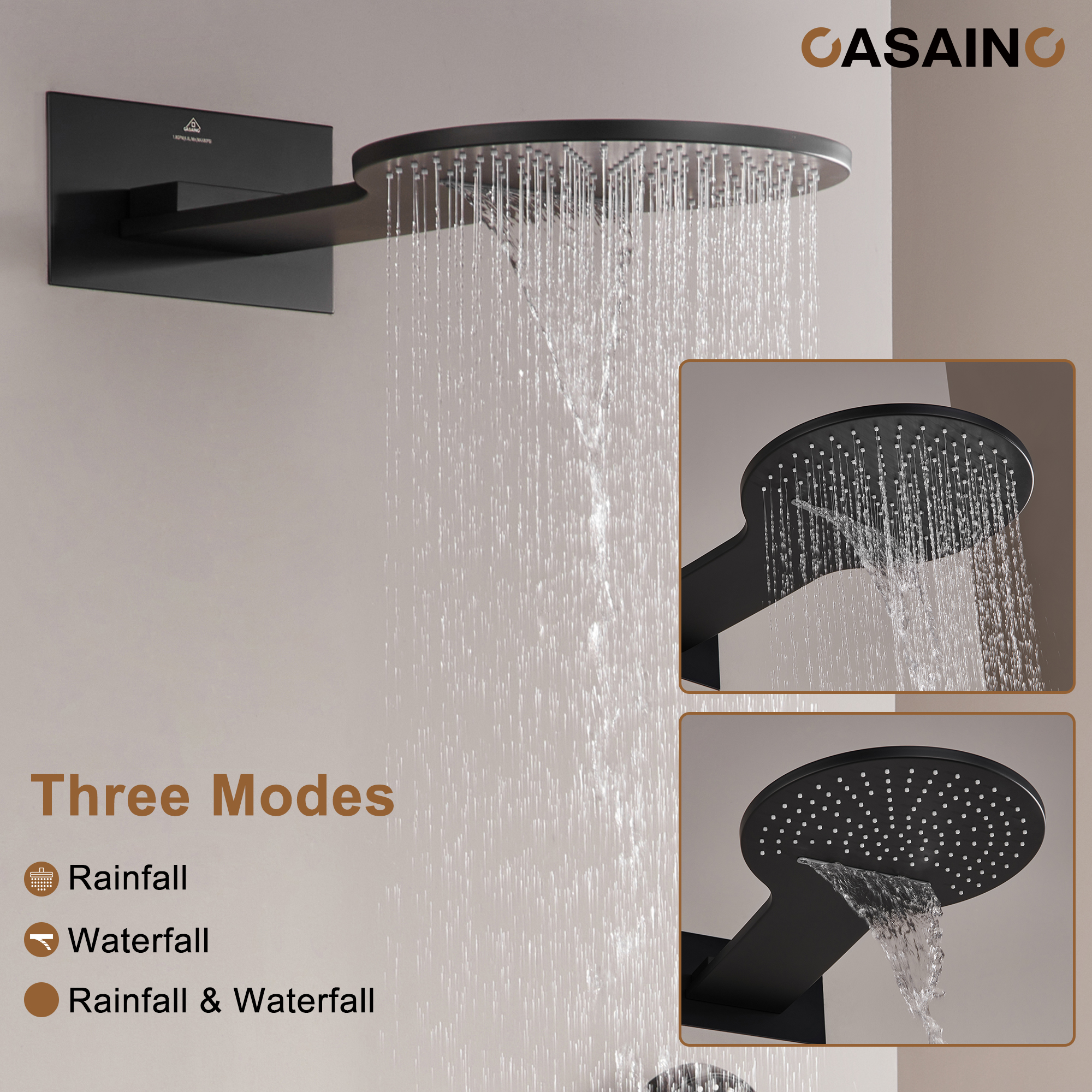 Electroplated Coating Technology 22-inch Dual Function Thermostatic Rainfall Slimline Showerhead Shower System