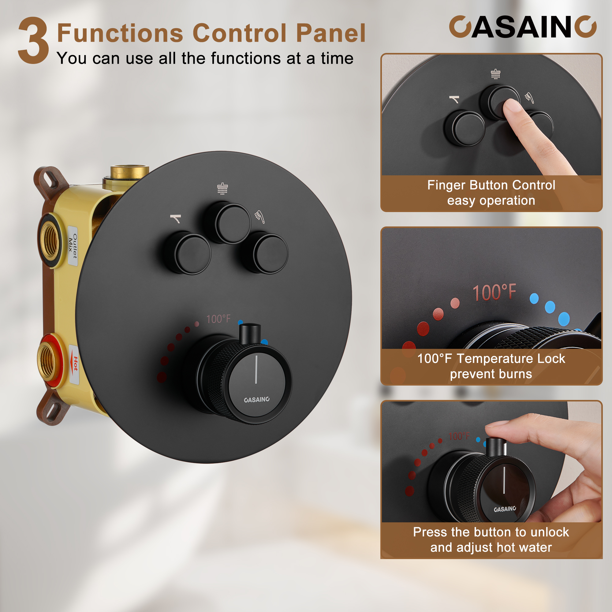 Electroplated Coating Technology 22-inch Dual Function Thermostatic Rainfall Slimline Showerhead Shower System