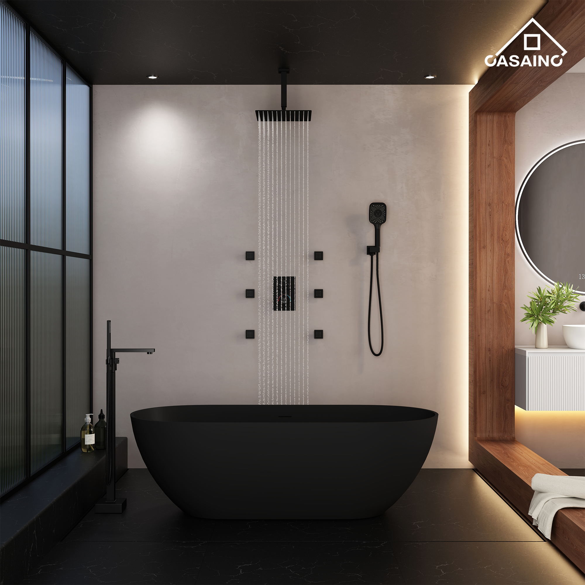 12" Ceiling Mount Thermostatic Rainfall Shower Systems with Body Sprays