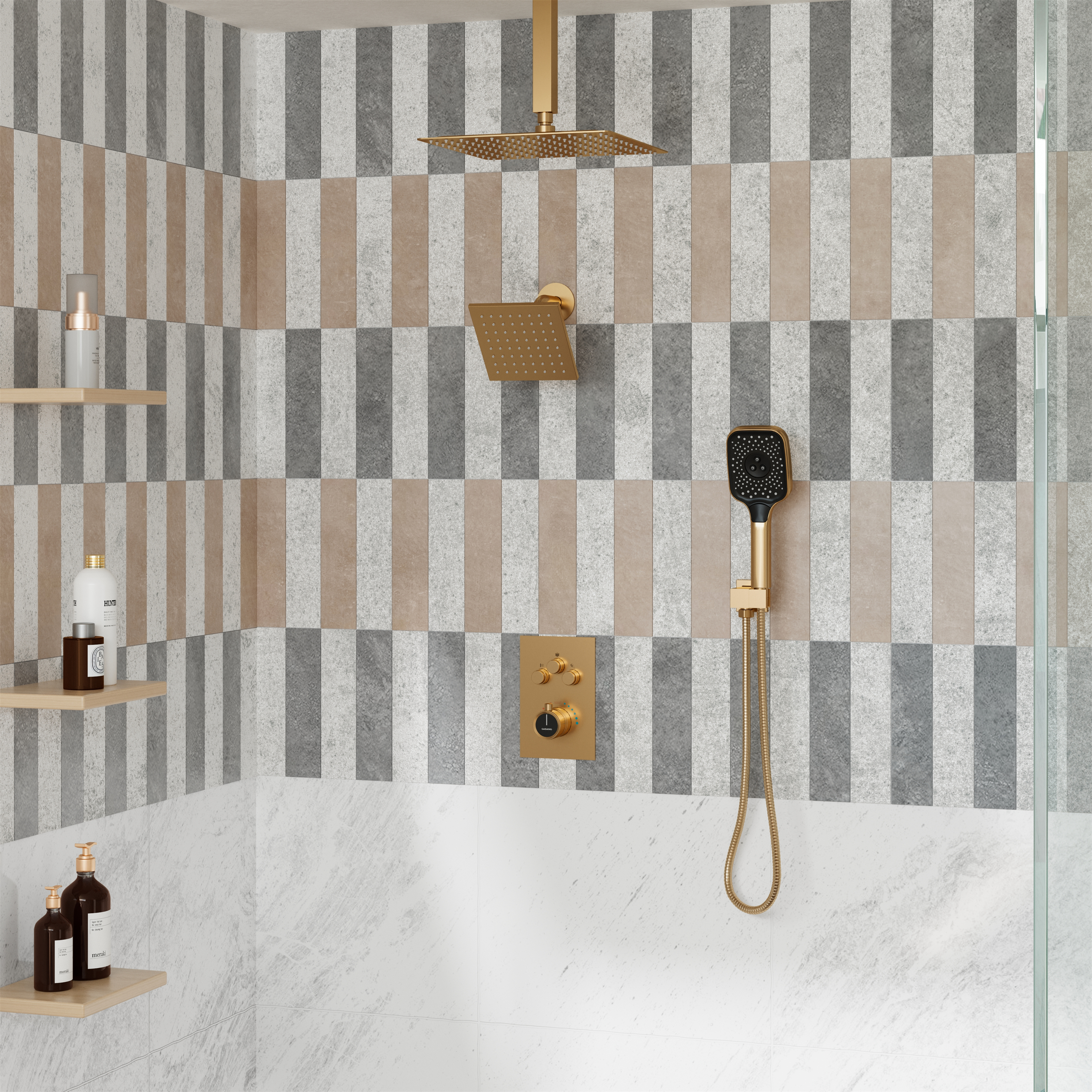 12" Ceiling Mount Rainfall Shower Head Thermostatic Shower System