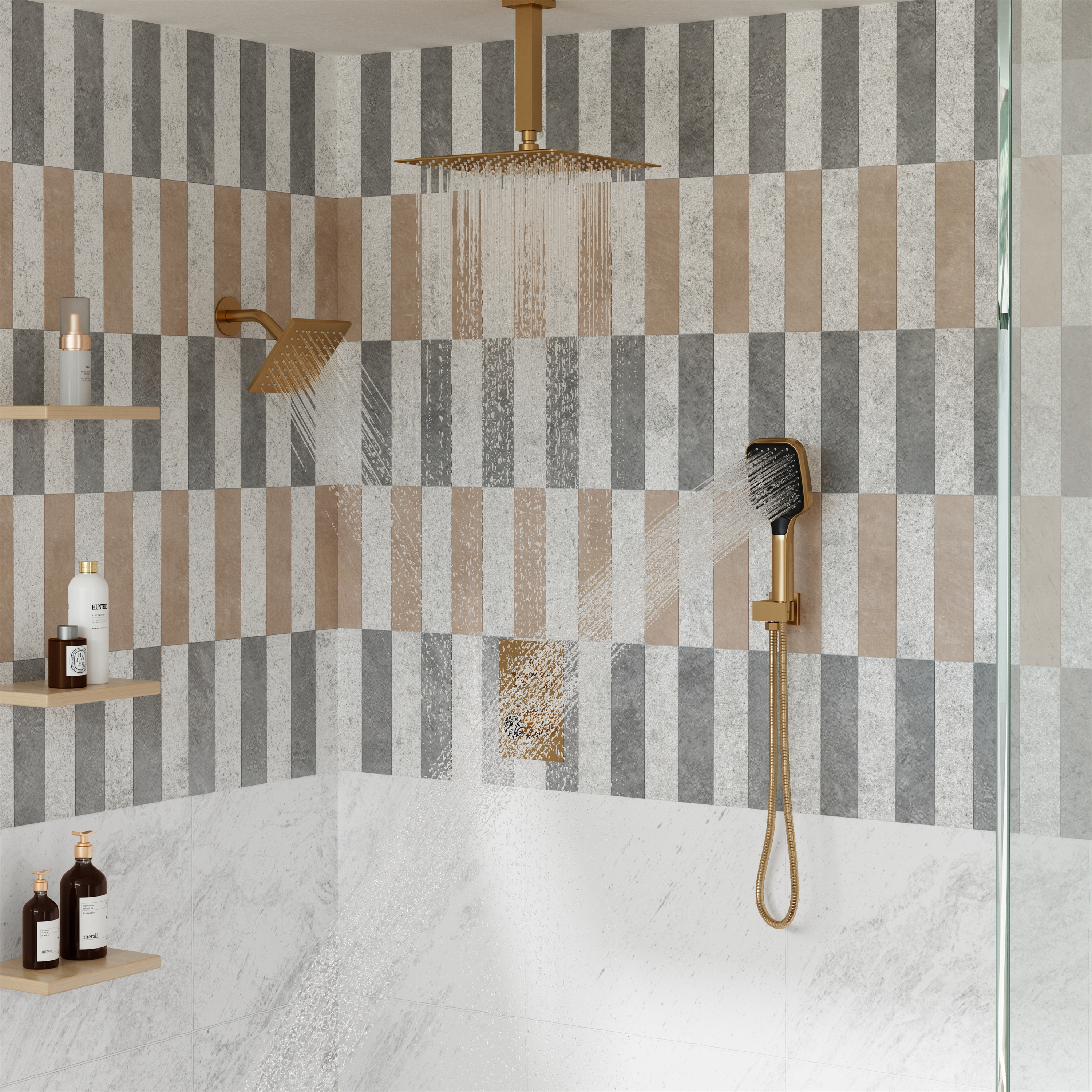 12" Ceiling Mount Rainfall Shower Head Thermostatic Shower System