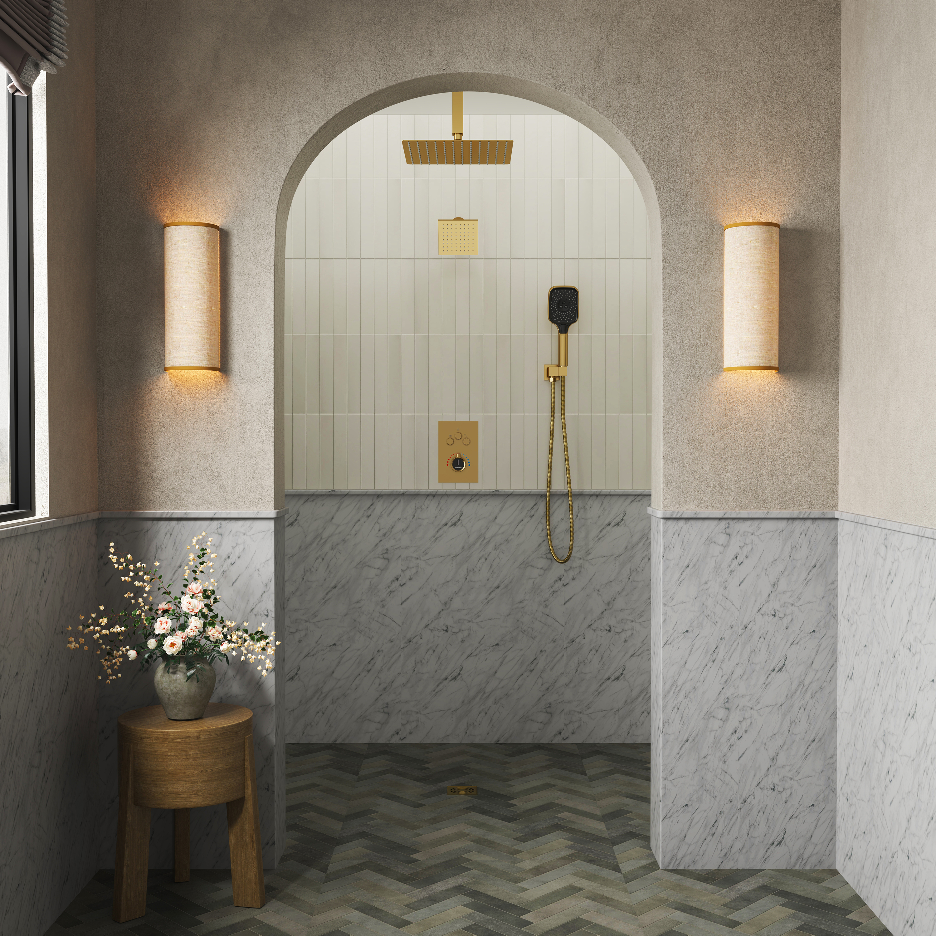 12" Ceiling Mount Rainfall Shower Head Thermostatic Shower System