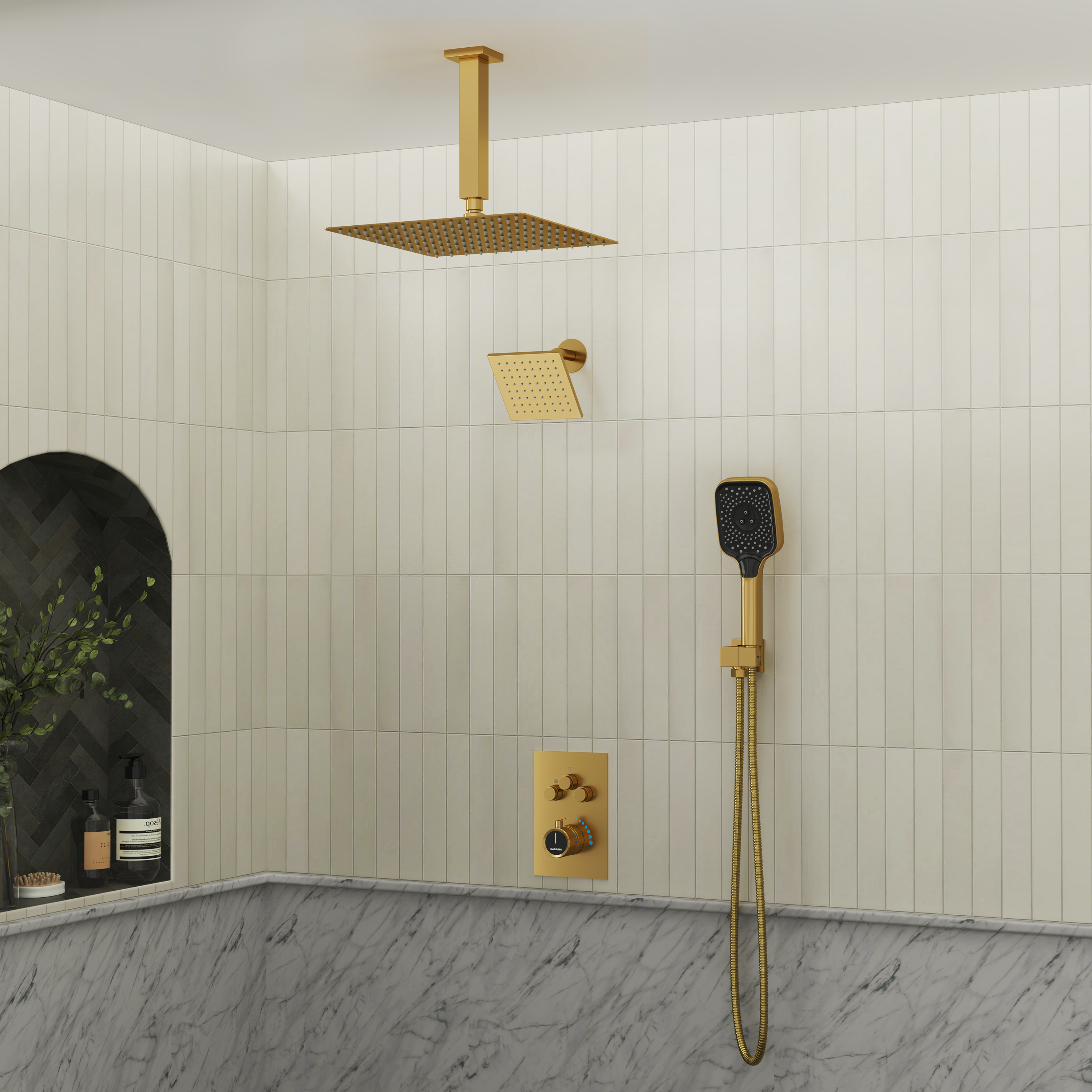 12" Ceiling Mount Rainfall Shower Head Thermostatic Shower System