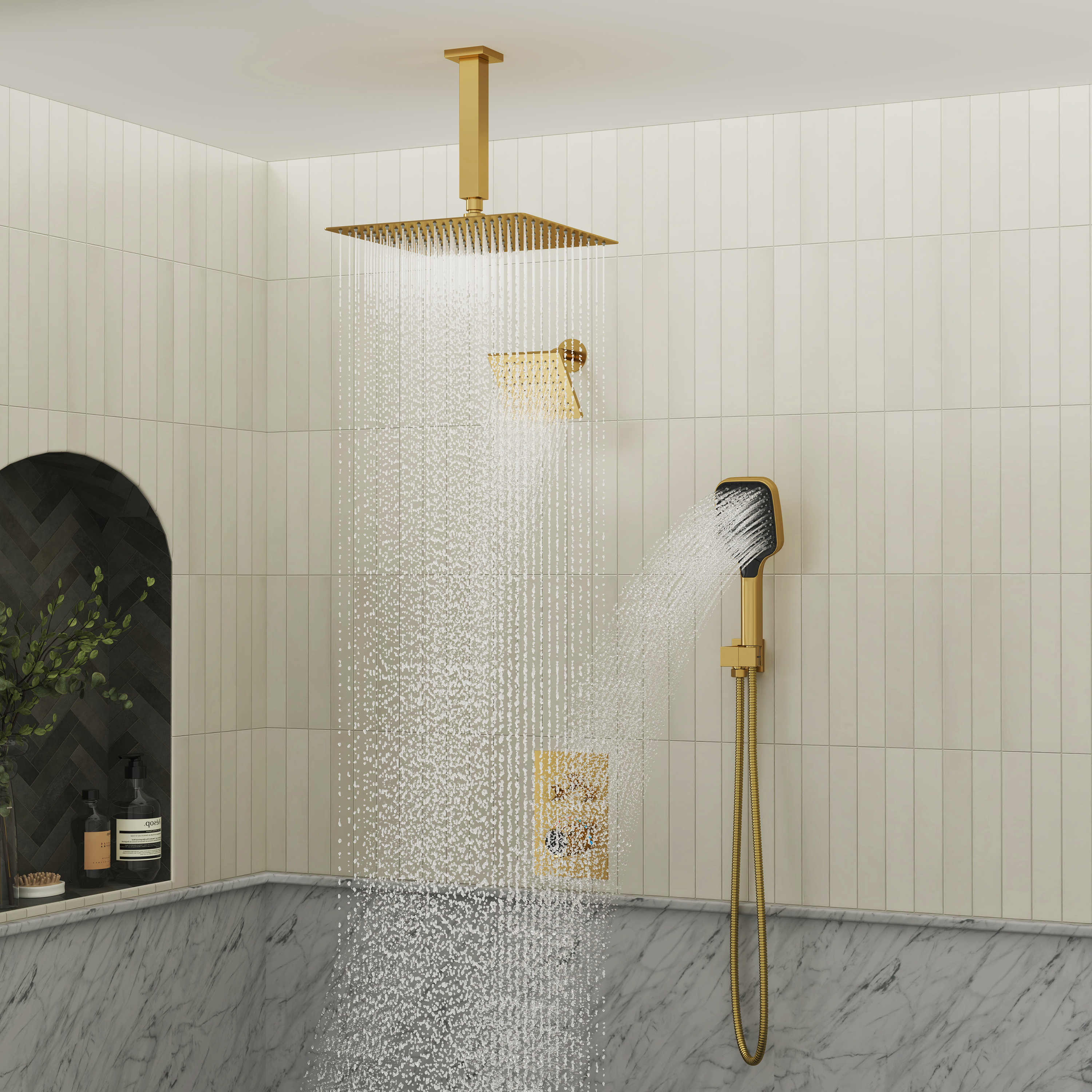 12" Ceiling Mount Rainfall Shower Head Thermostatic Shower System