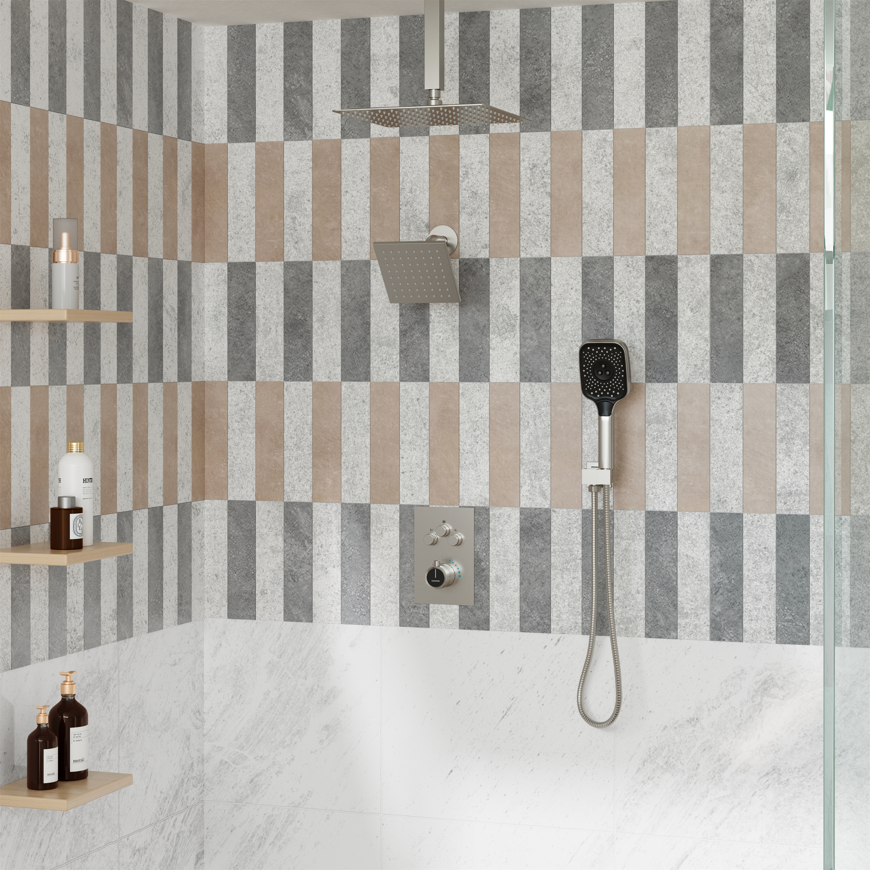 12" Ceiling Mount Rainfall Shower Head Thermostatic Shower System