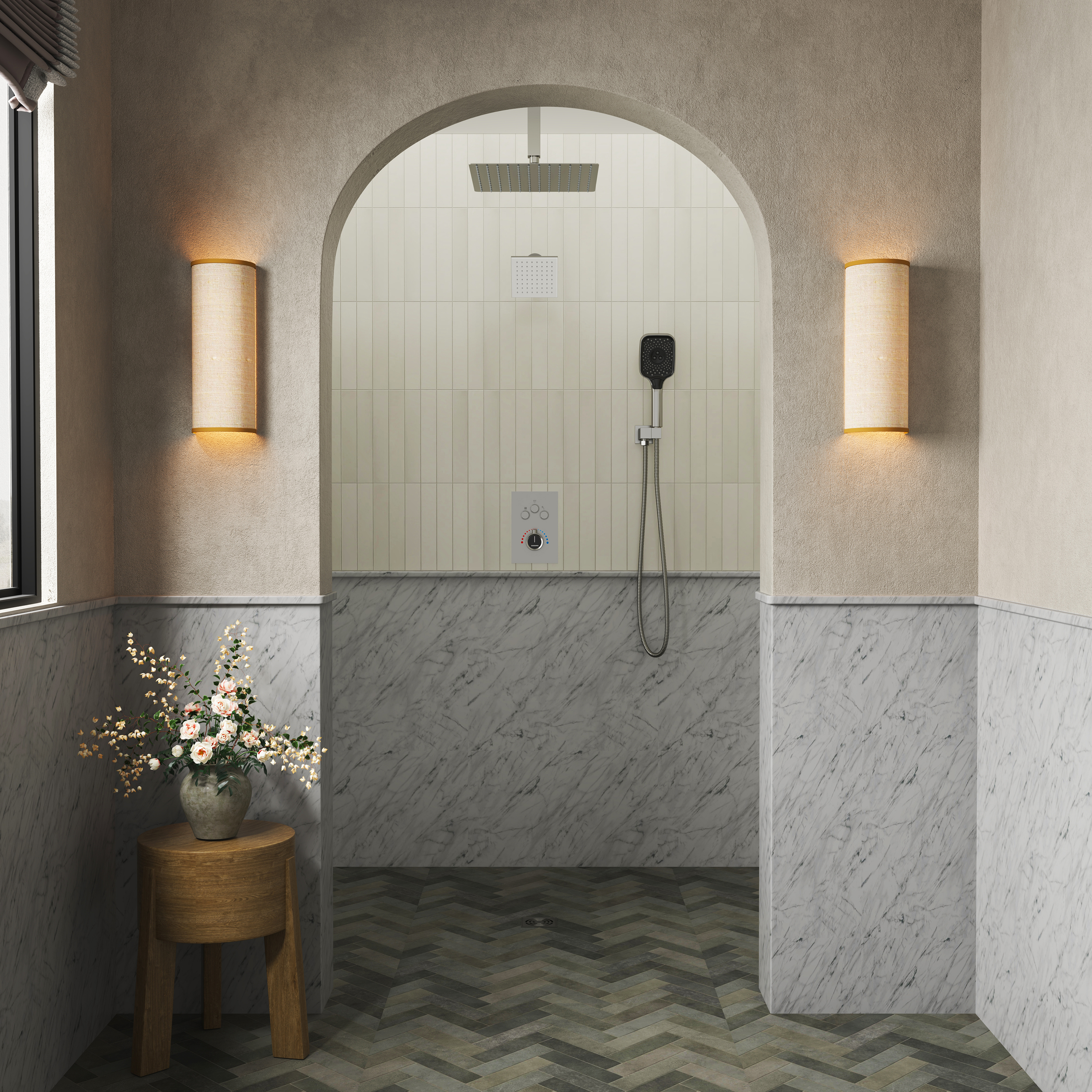 12" Ceiling Mount Rainfall Shower Head Thermostatic Shower System