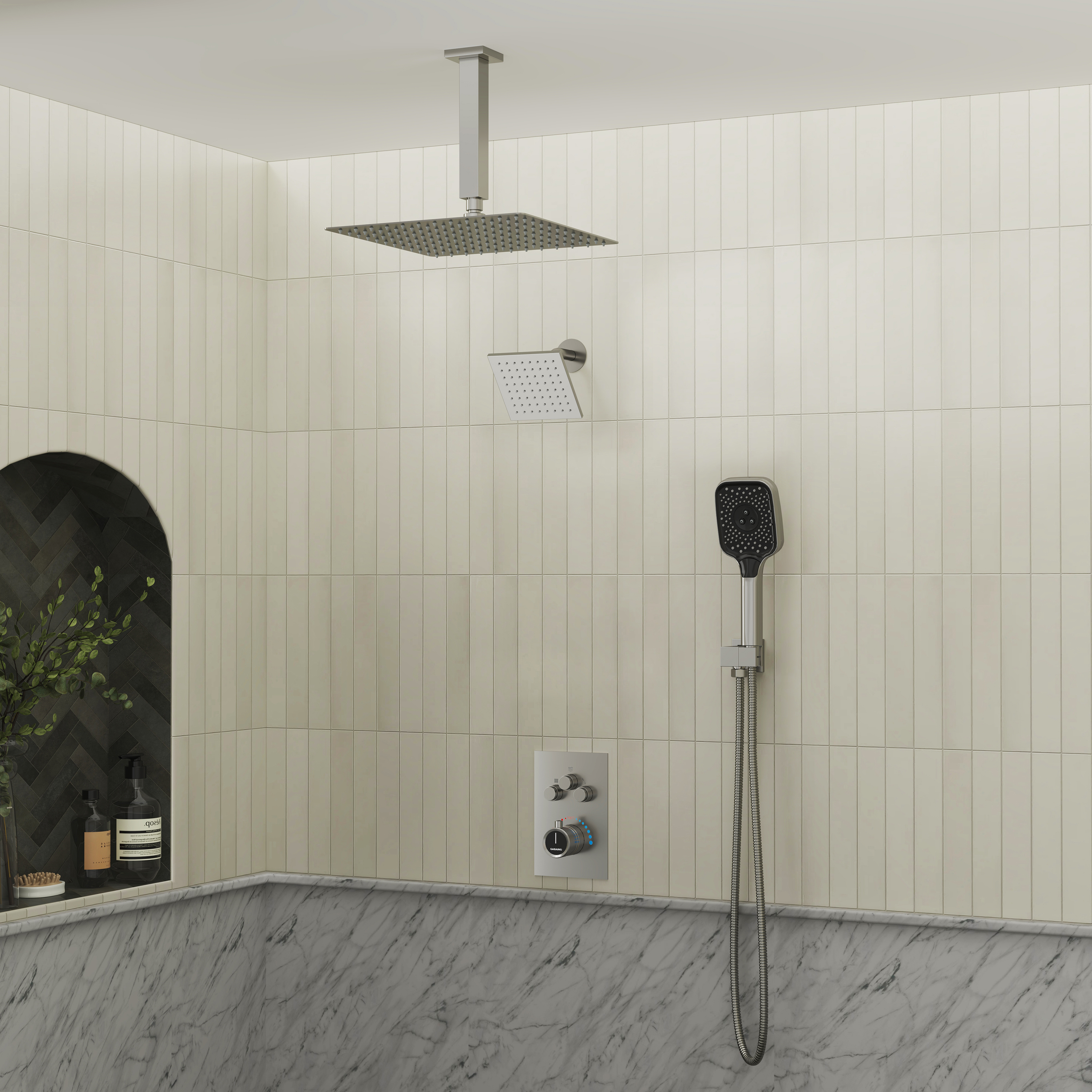 12" Ceiling Mount Rainfall Shower Head Thermostatic Shower System