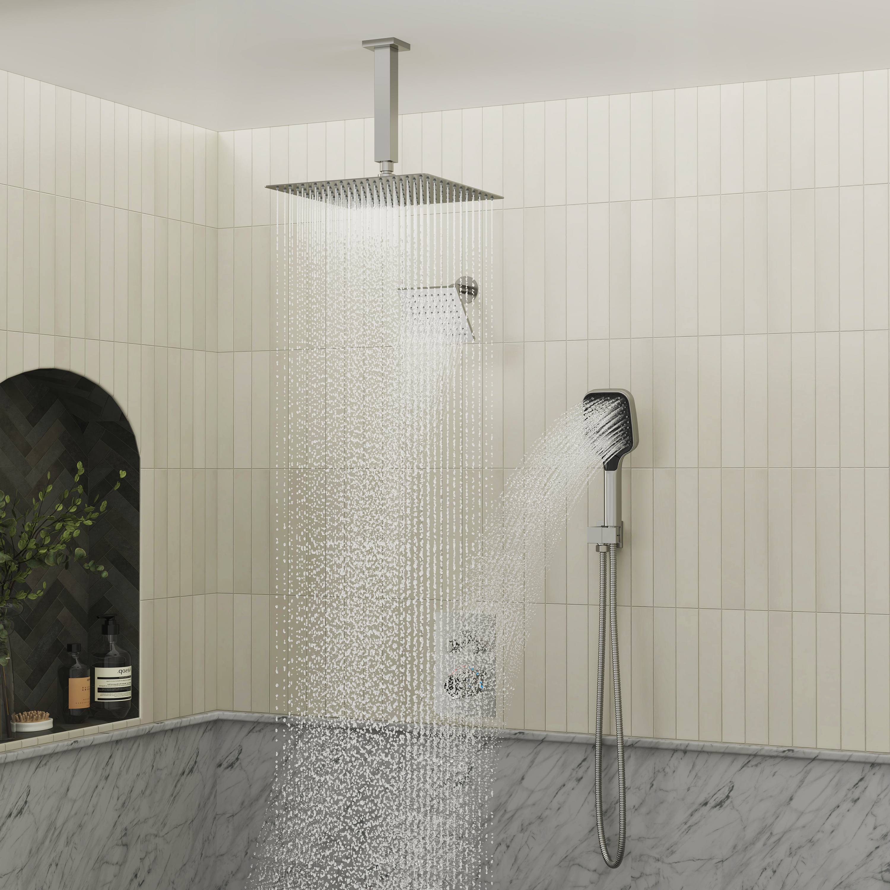 12" Ceiling Mount Rainfall Shower Head Thermostatic Shower System