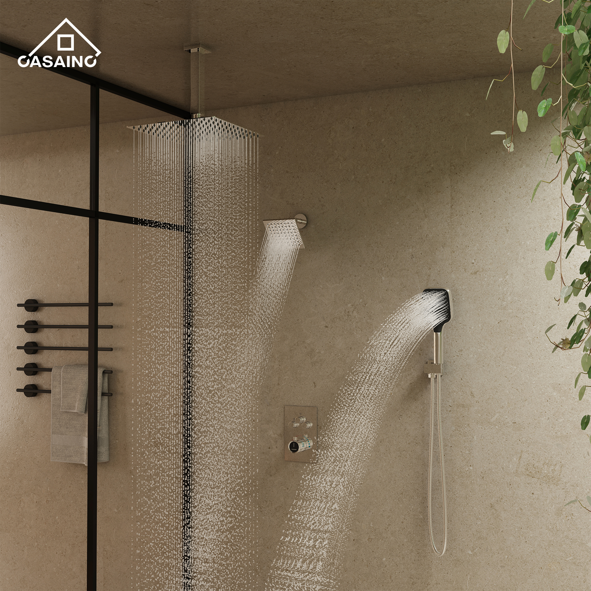 12" Ceiling Mount Rainfall Shower Head Thermostatic Shower System