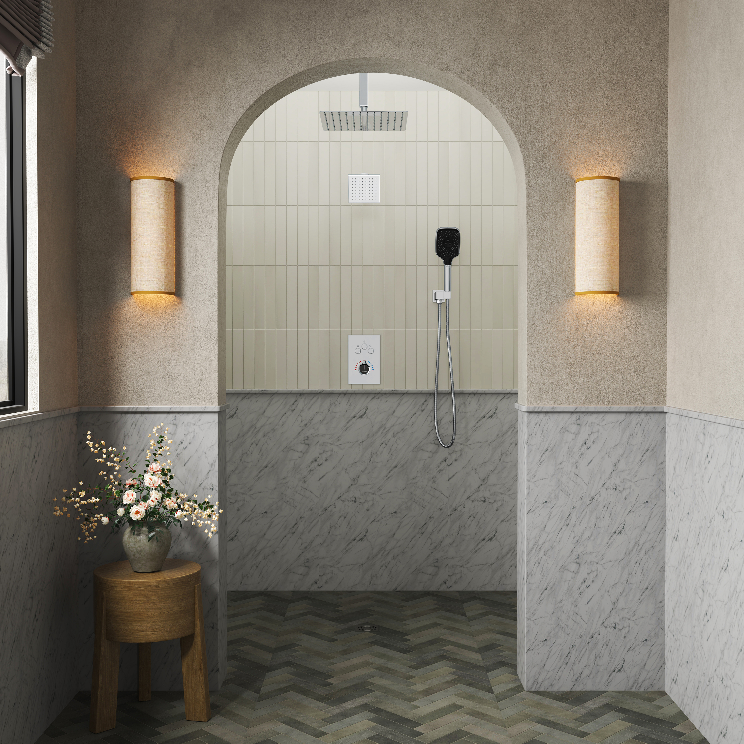 12" Ceiling Mount Rainfall Shower Head Thermostatic Shower System