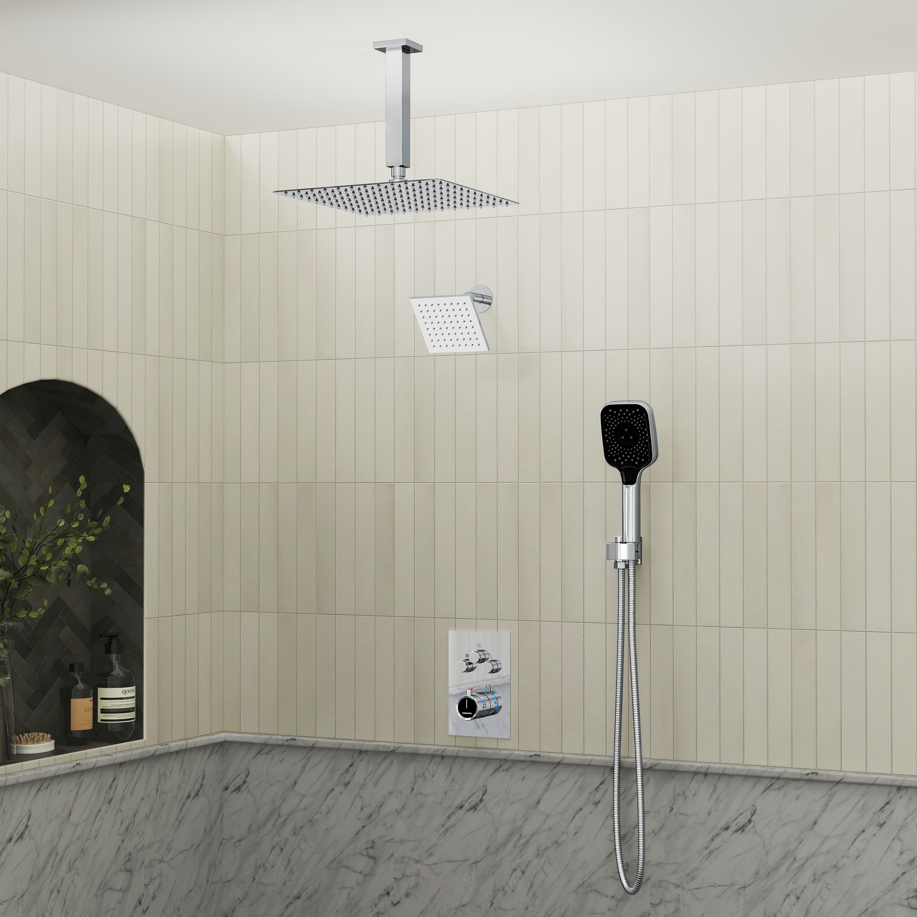 12" Ceiling Mount Rainfall Shower Head Thermostatic Shower System